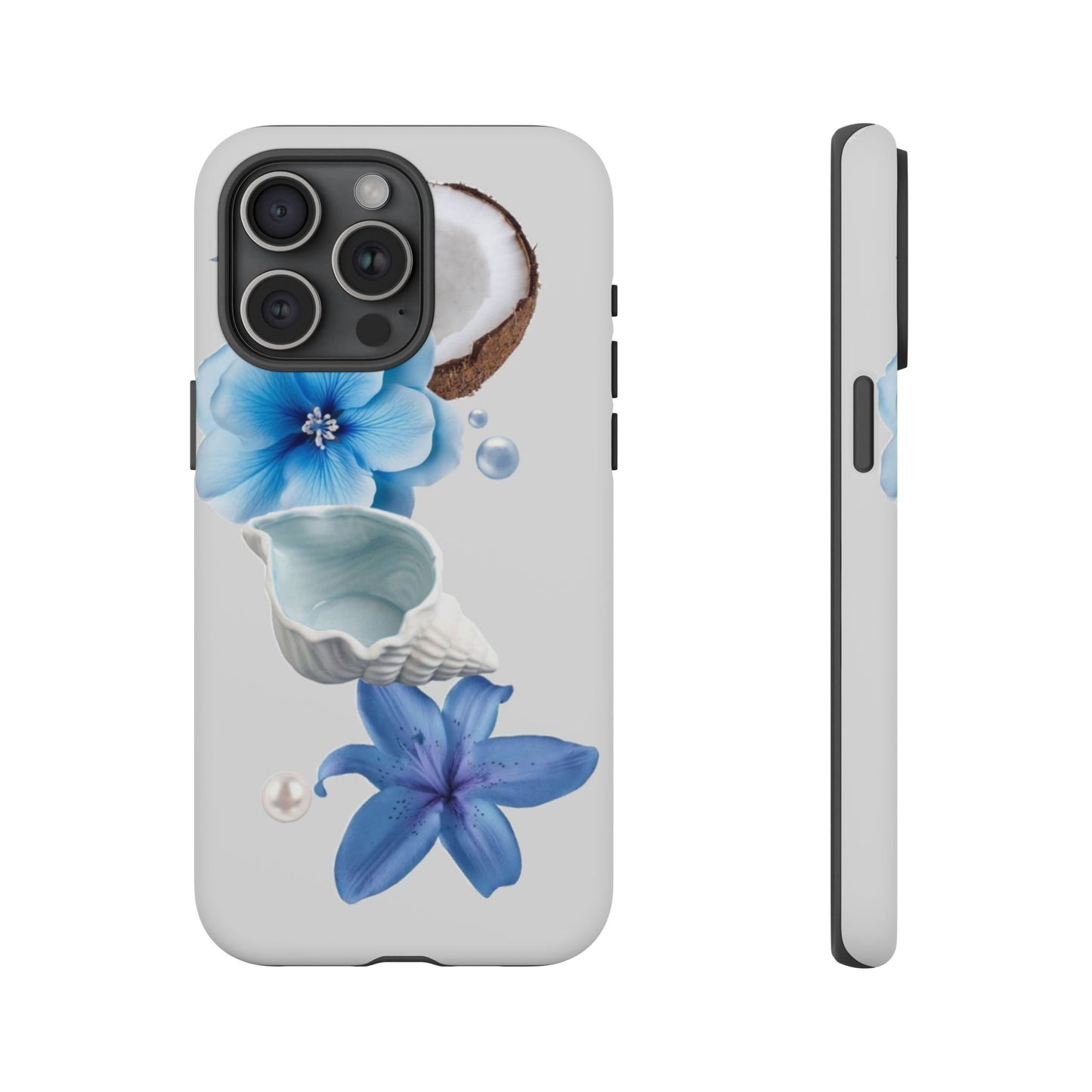 Tropical Blue Floral Phone Case — Coconut, Shell & Starfish Design