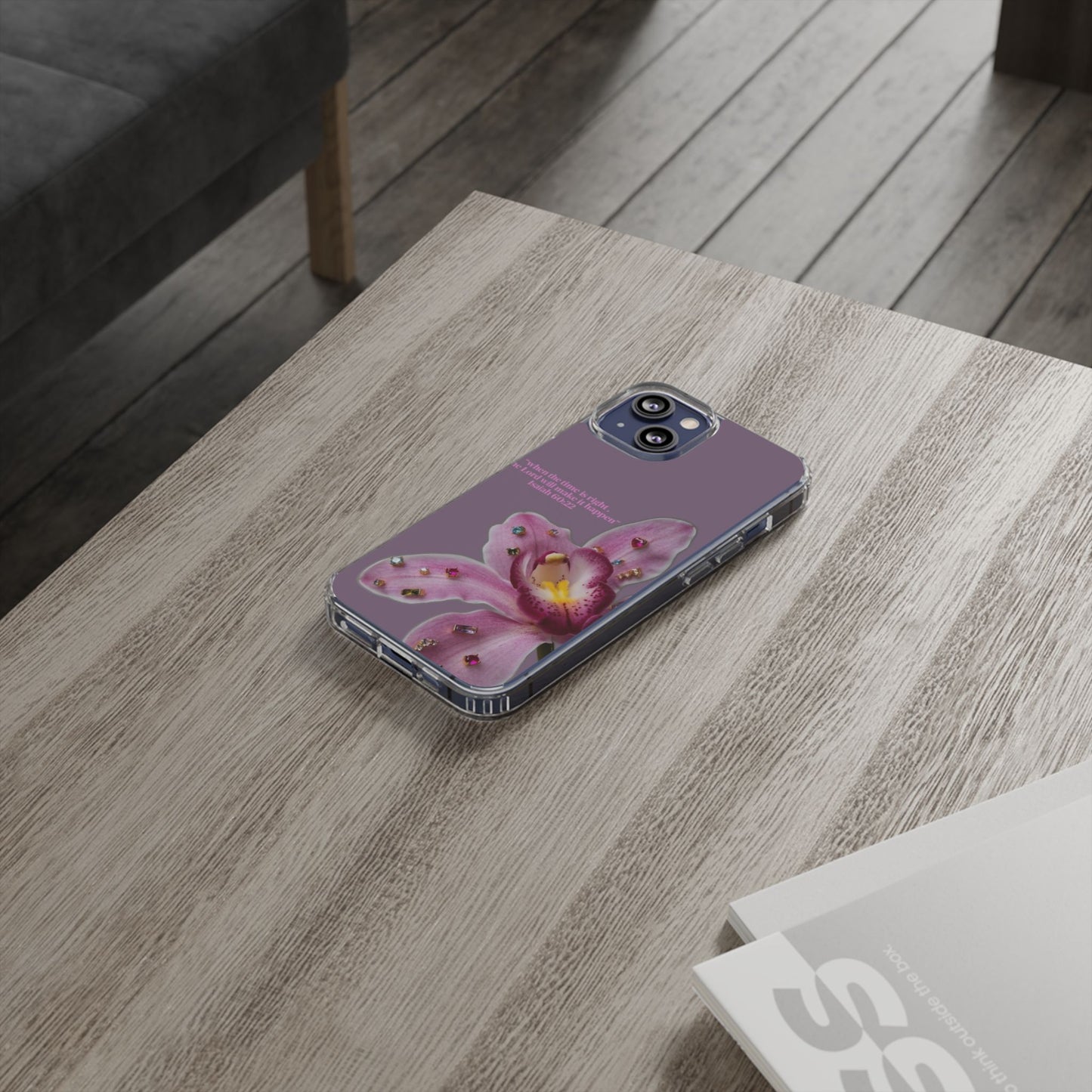 Clear Floral Impact-Resistant Phone Case — "When the time is right" Rose Orchid Design