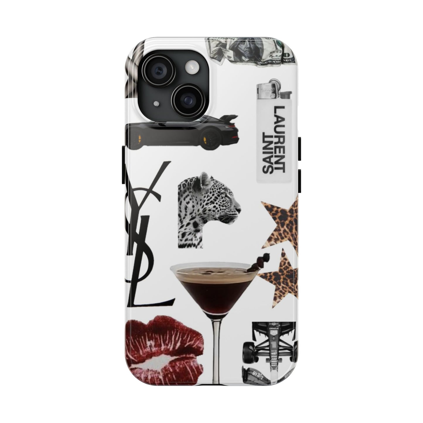 Tough Phone Case — Luxe Fashion Collage with Leopard, Martini & Kiss Print