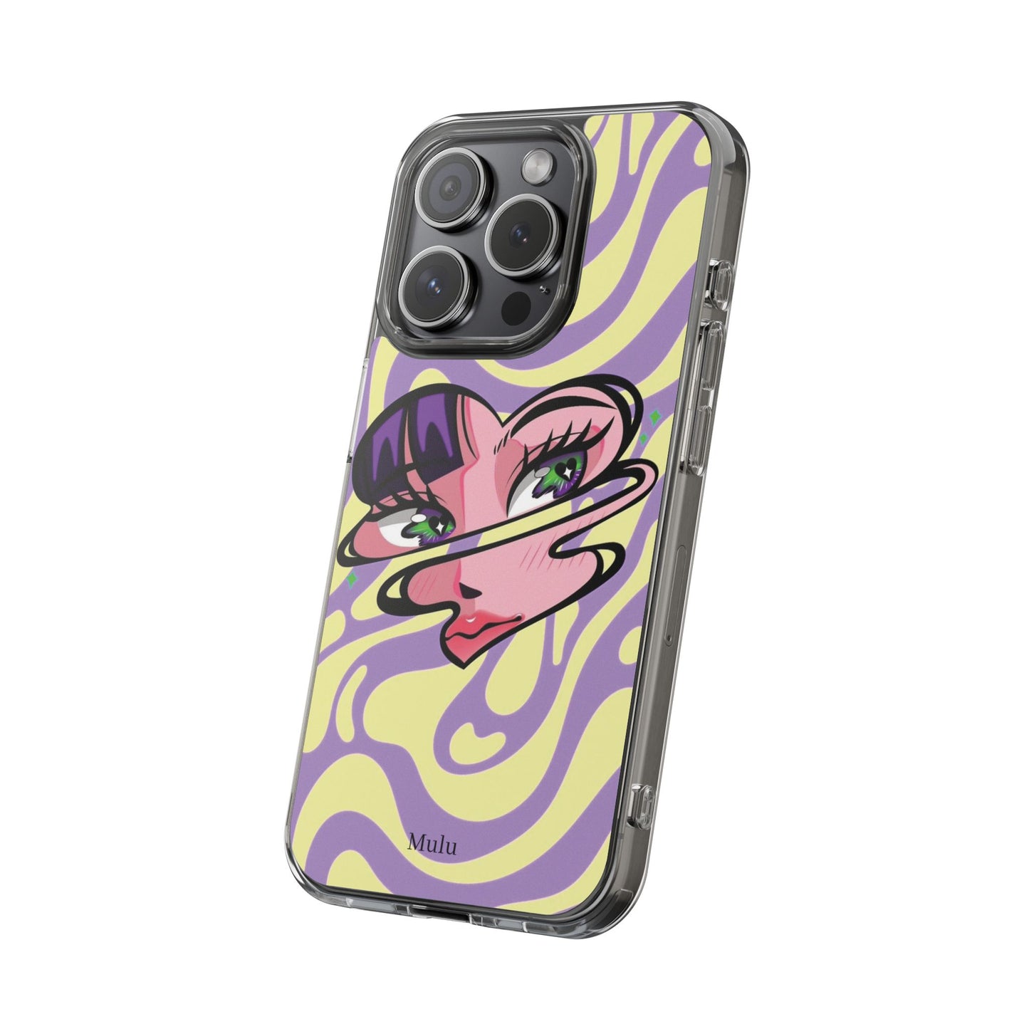 Clear Impact-Resistant Case — Retro Psychedelic Heart Face Design