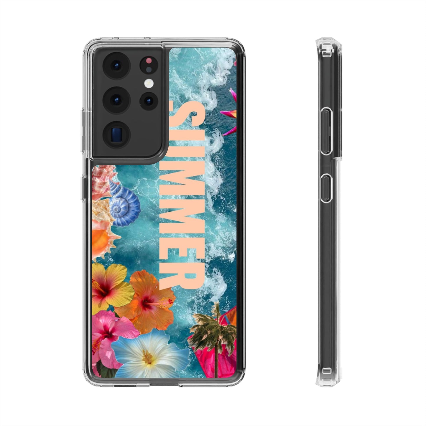 Summer Floral Clear Impact Phone Case — "SUMMER" Tropical Hibiscus Design