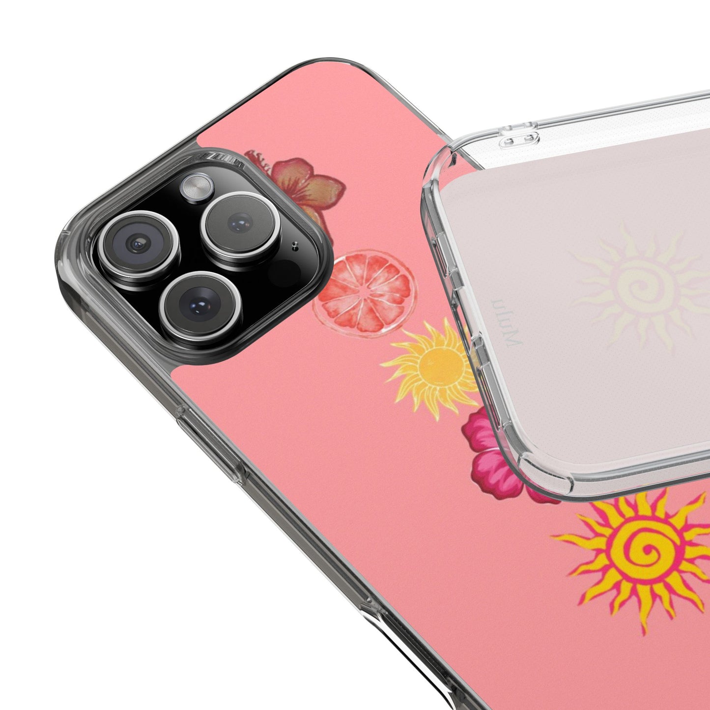 Clear Impact-Resistant Phone Case — Tropical Sun & Hibiscus Floral Design