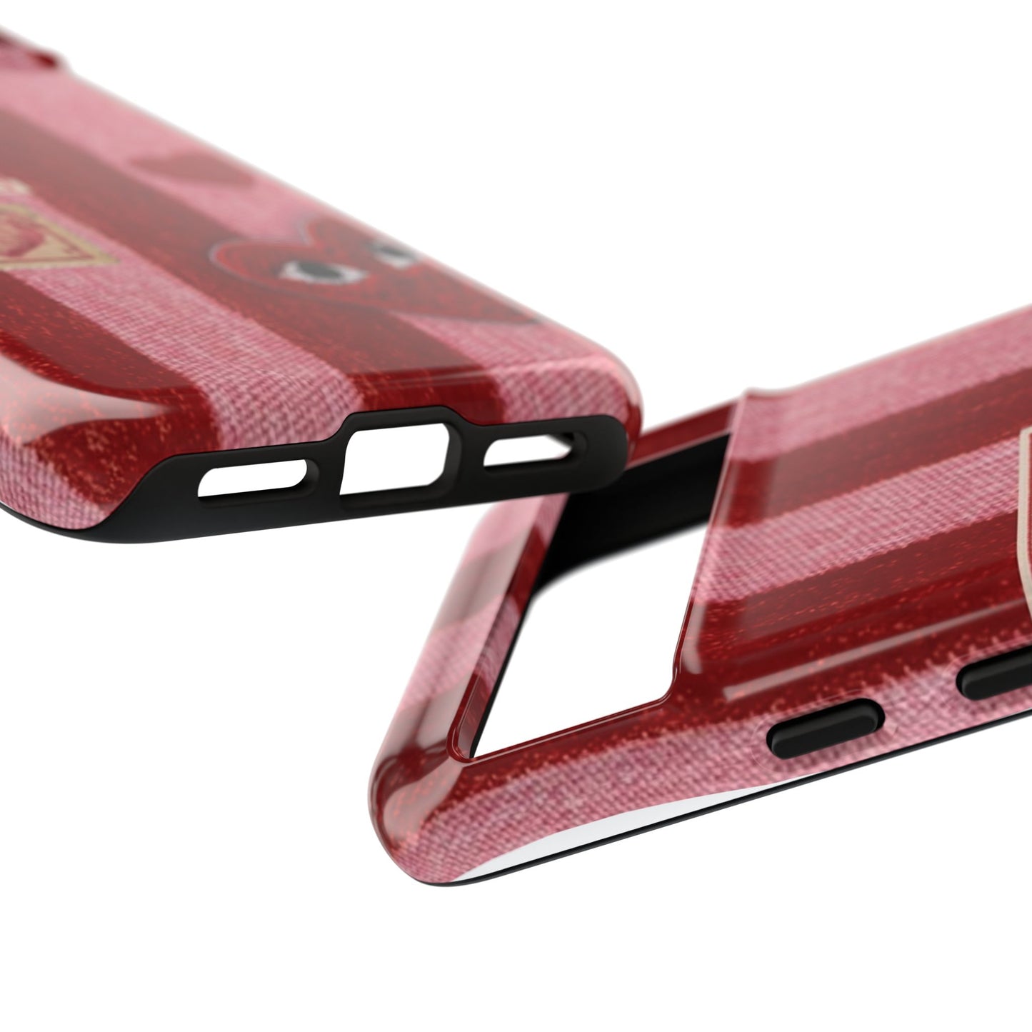 Phone Case — Red Striped Heart Design with “Good Things Are Coming”