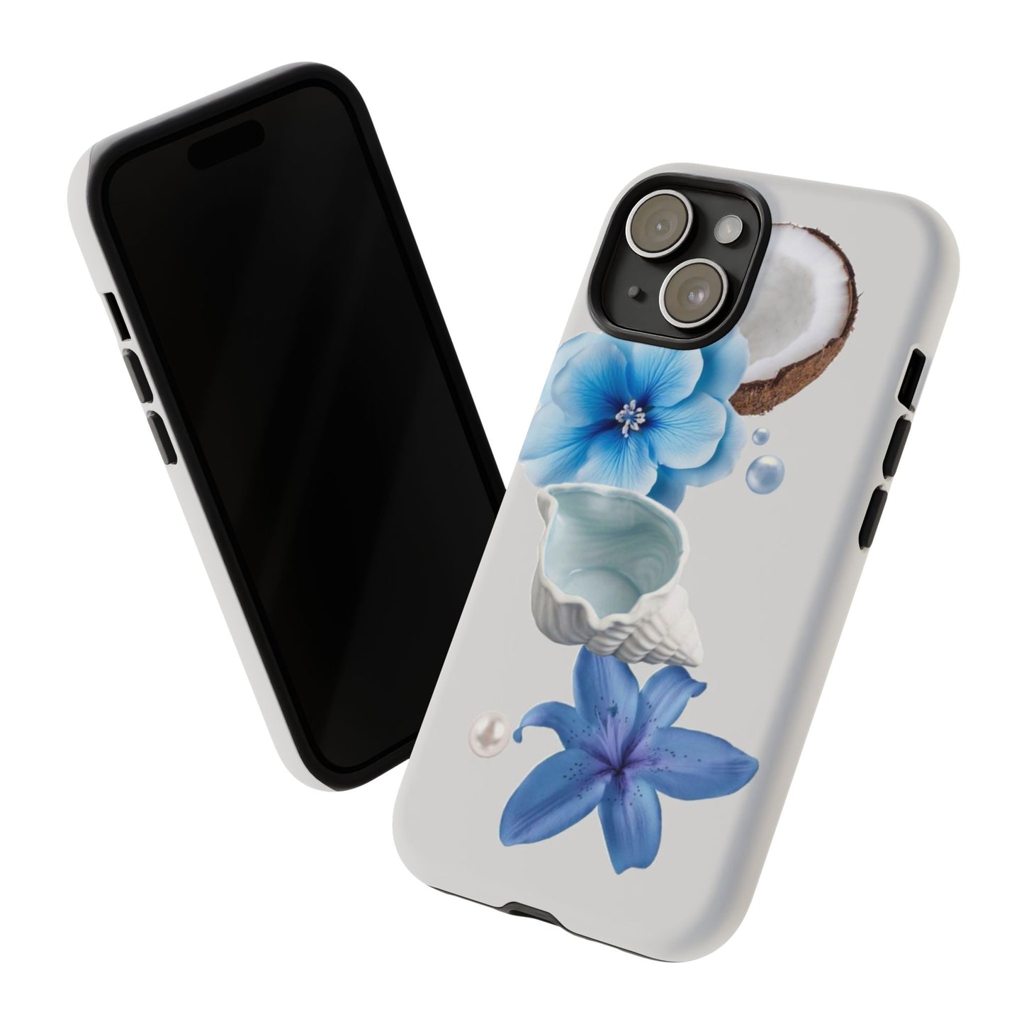 Tropical Blue Floral Phone Case — Coconut, Shell & Starfish Design