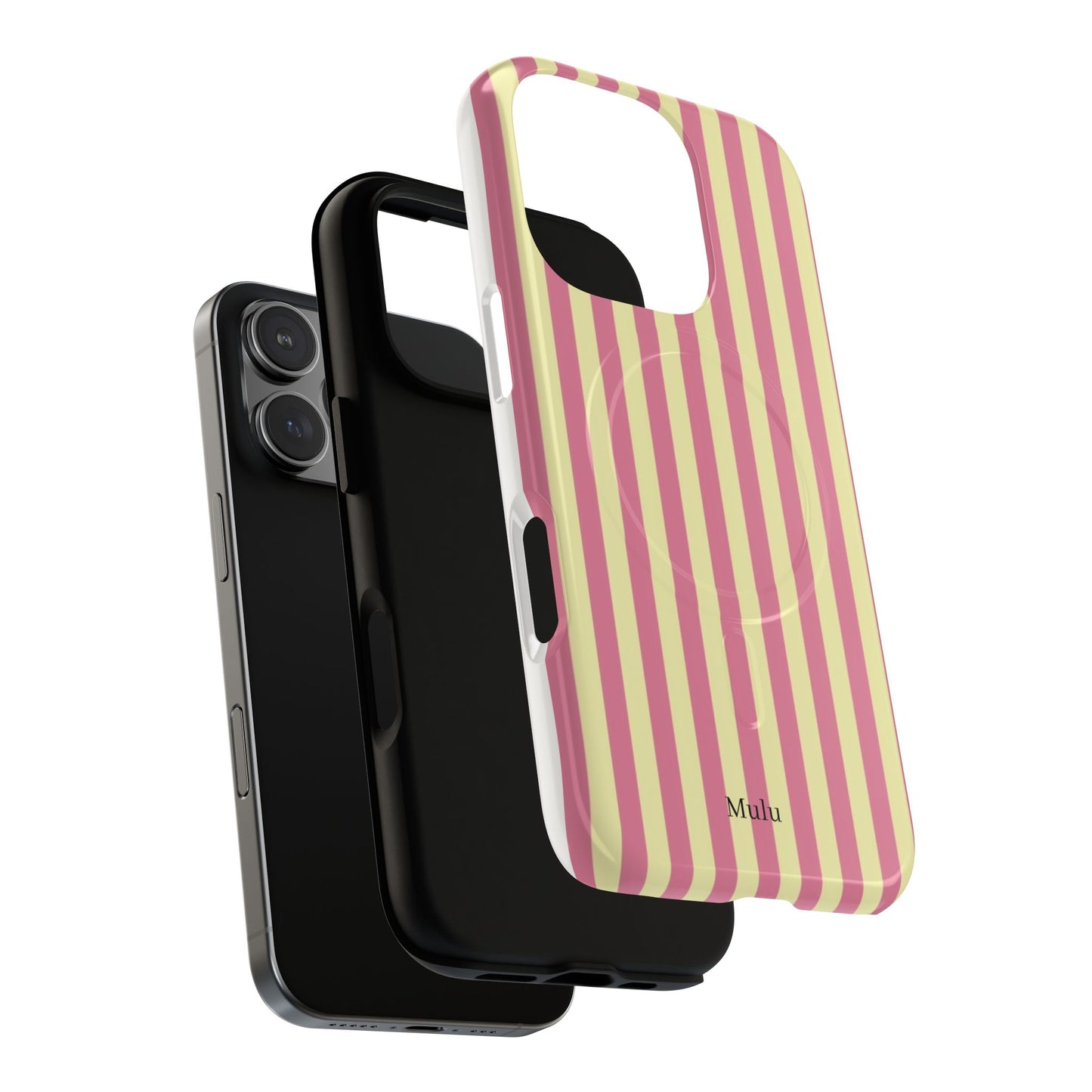 Striped Pink & Yellow Magnetic Tough Phone Case — Retro Pastel Protection