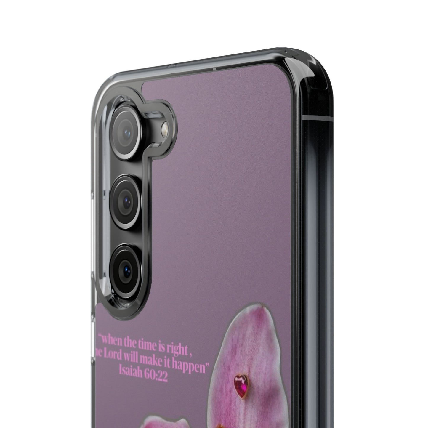 Clear Floral Impact-Resistant Phone Case — "When the time is right" Rose Orchid Design