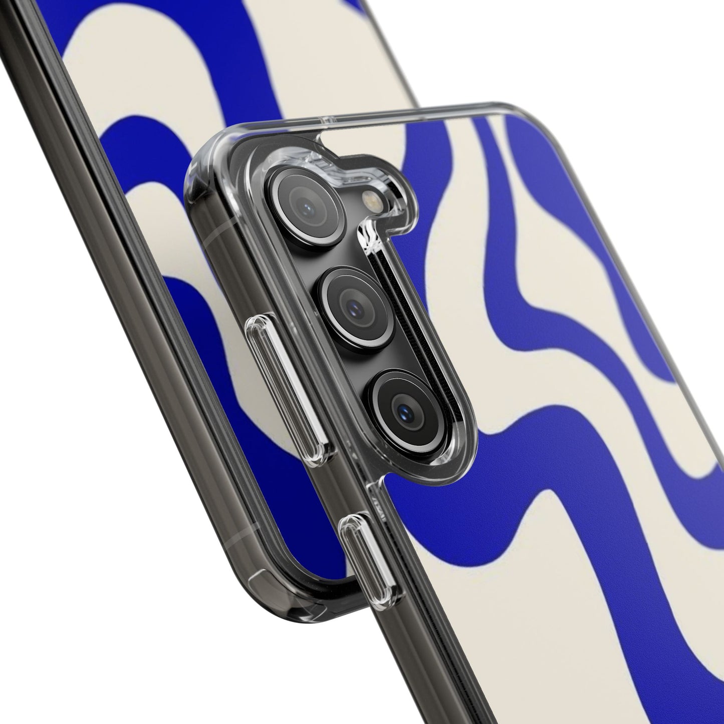 Clear Impact-Resistant Case — Blue Abstract Wavy Pattern