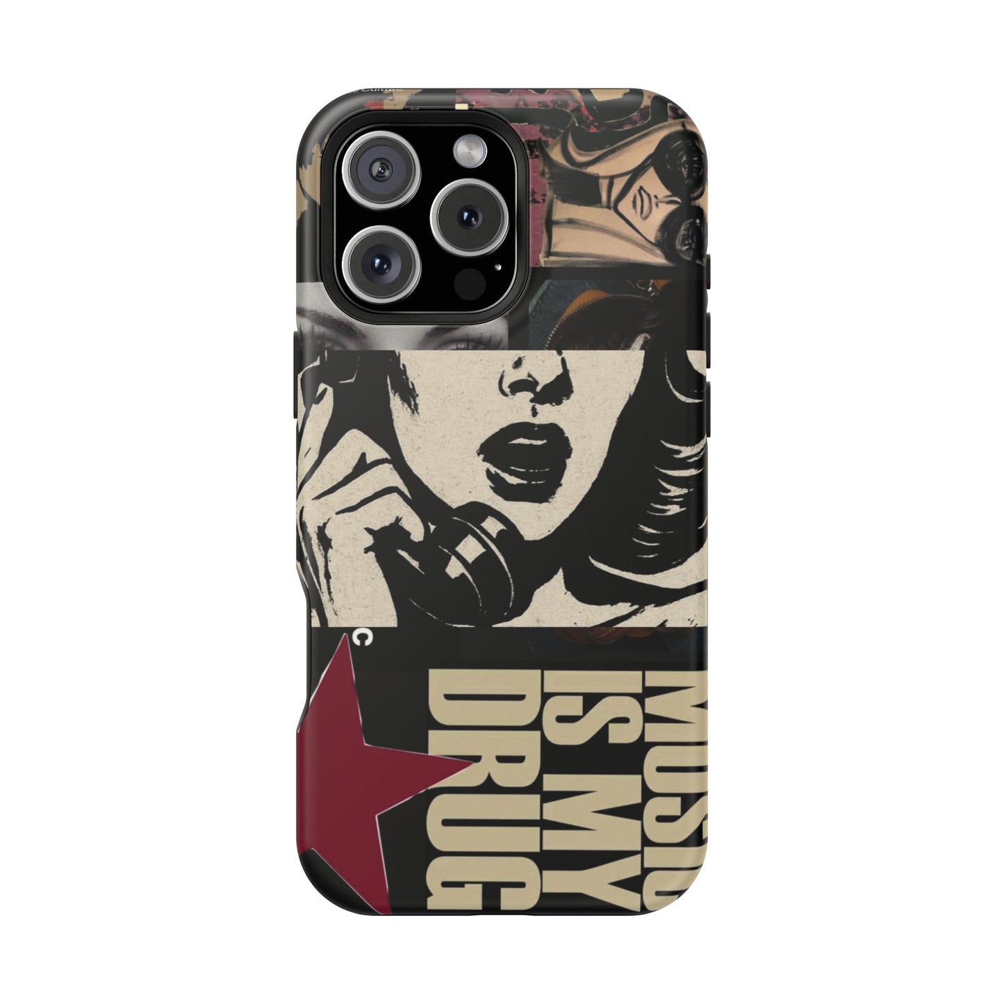 Magnetic Impact Phone Case — Retro Pop Art "Music Is My Drug" Design