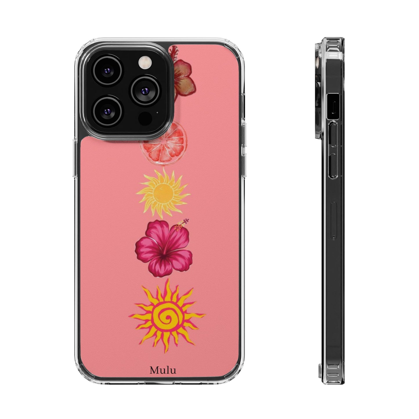 Clear Impact-Resistant Phone Case — Tropical Sun & Hibiscus Floral Design