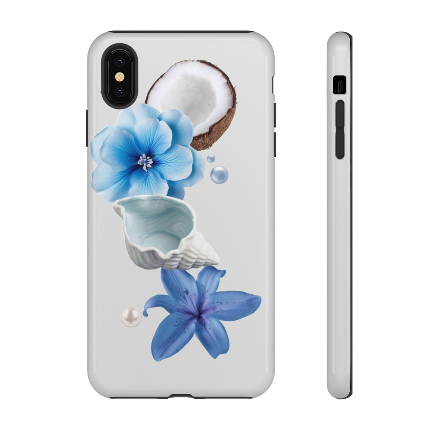 Tropical Blue Floral Phone Case — Coconut, Shell & Starfish Design