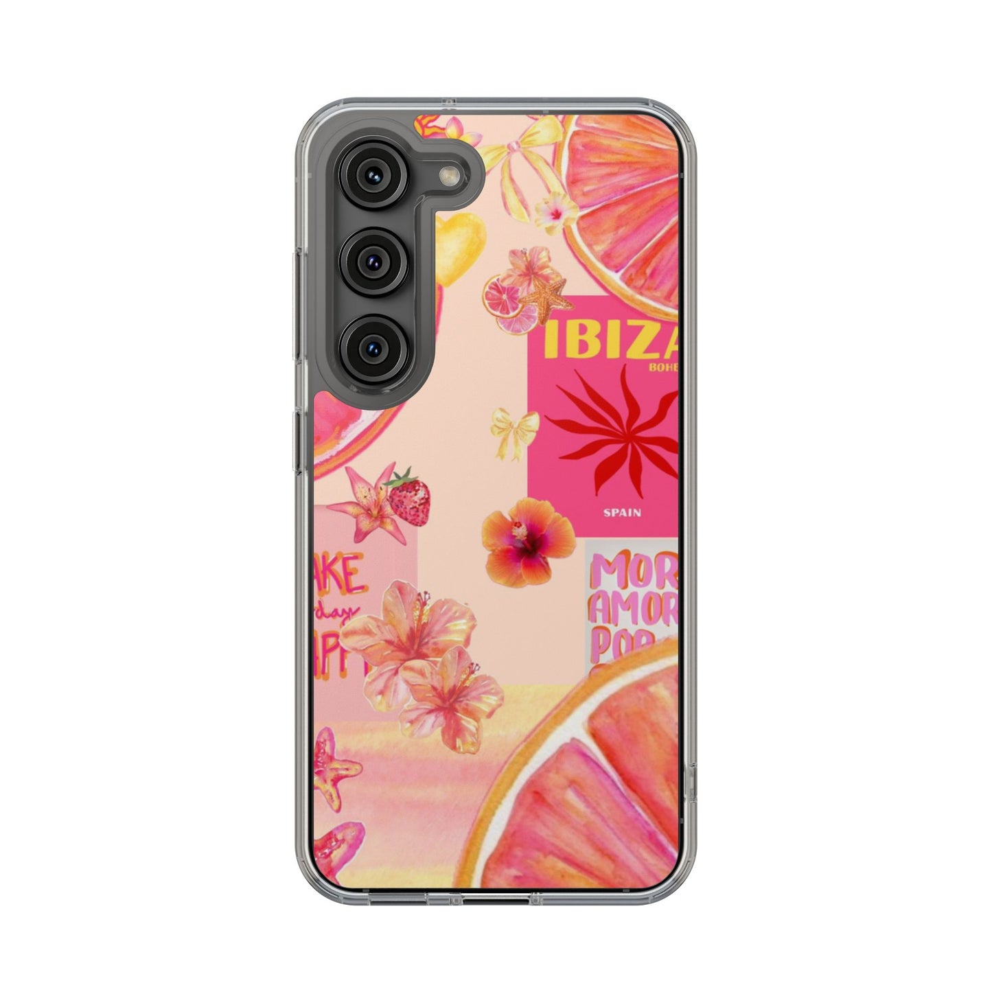 Clear Impact Phone Case — Pink Ibiza Citrus Floral Design