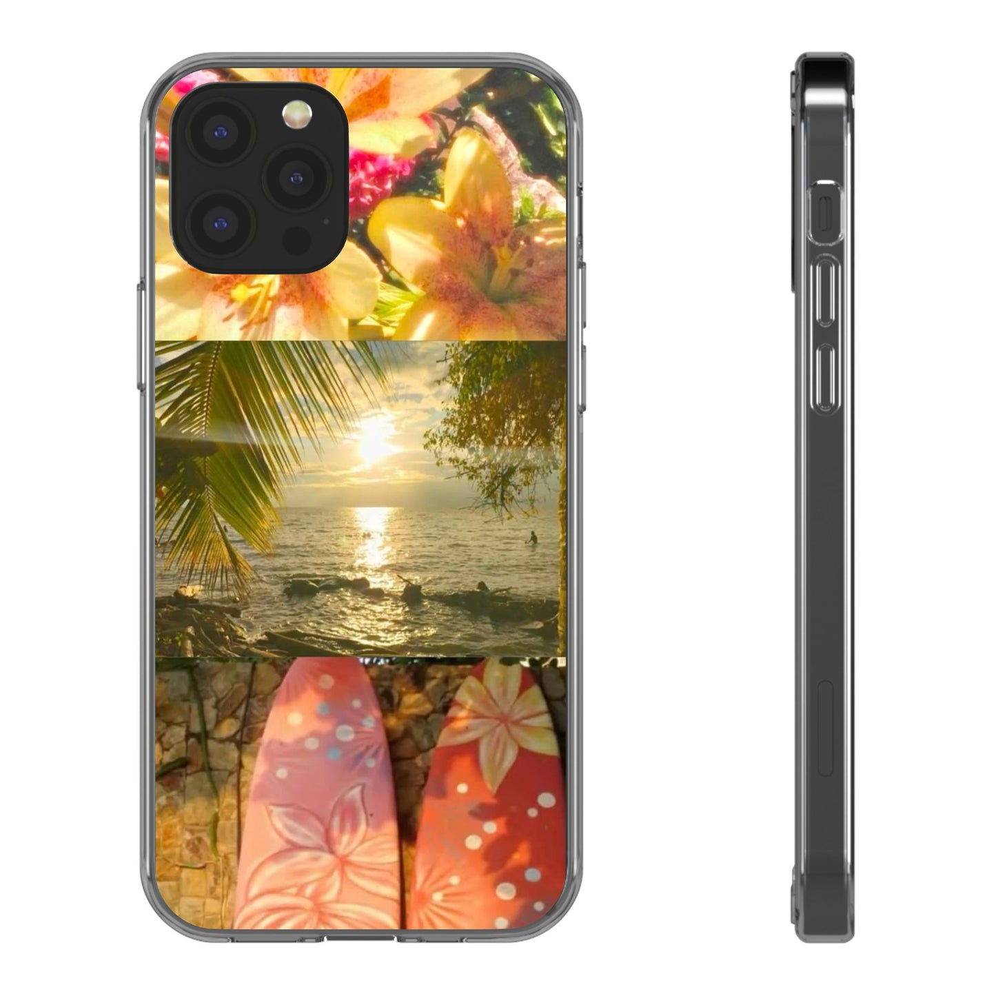 Tropical Sunset Phone Case — Floral Surfboard Clear iPhone Case