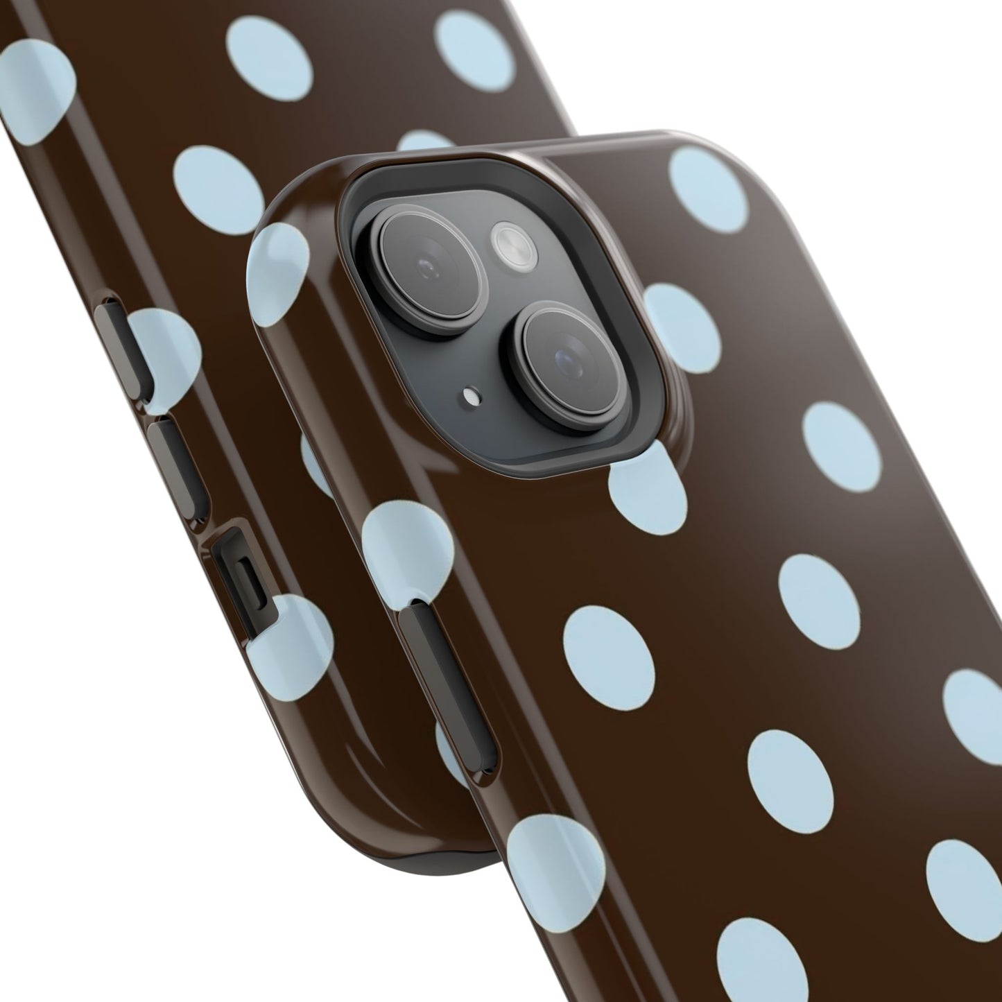 Polka Dot Magnetic Phone Case — Brown with Light Blue Dots, Impact-Resistant