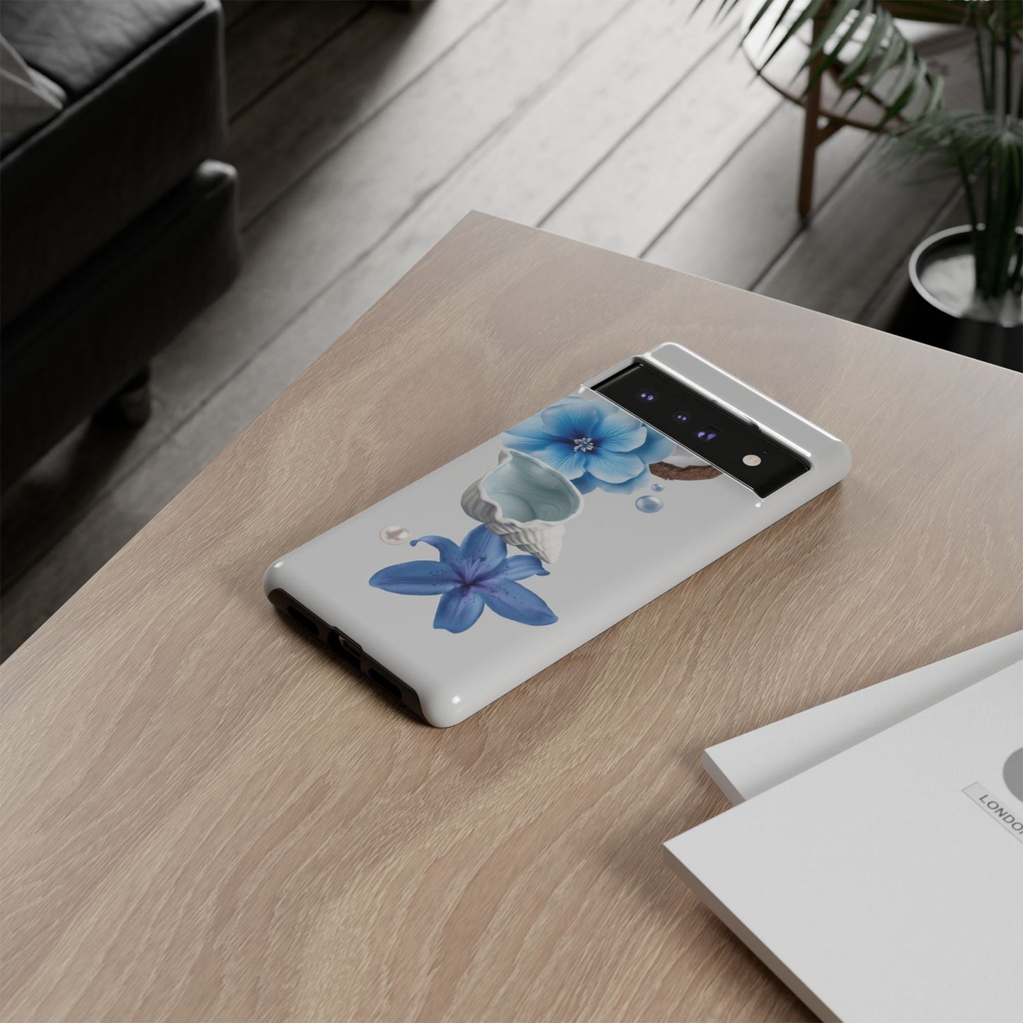 Tropical Blue Floral Phone Case — Coconut, Shell & Starfish Design