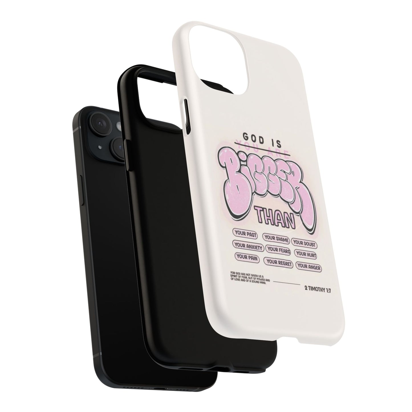Tough Magnetic Phone Case — "God Is Bigger Than" Inspirational Pink Bubble Design