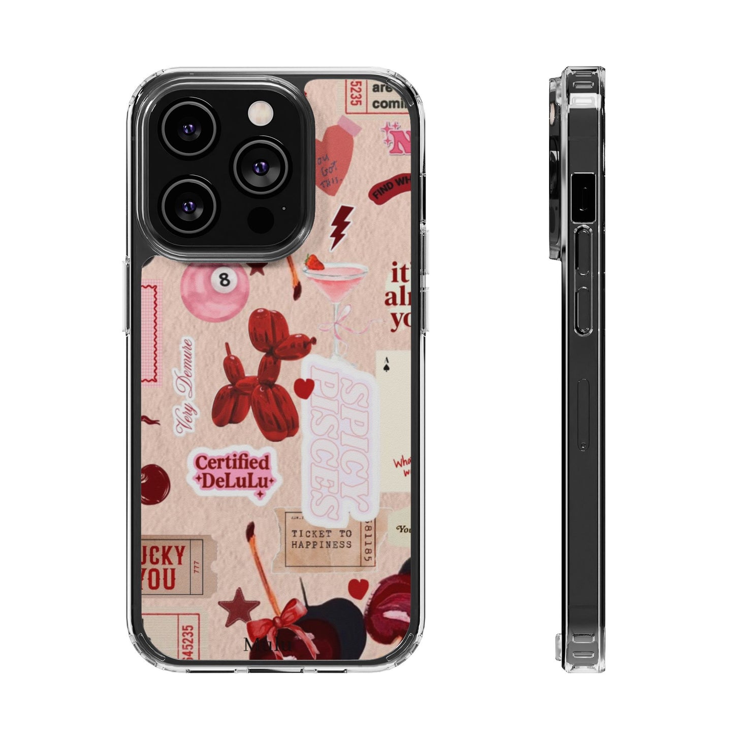 Clear Impact-Resistant Phone Case — Retro Cherry & Sticker Collage