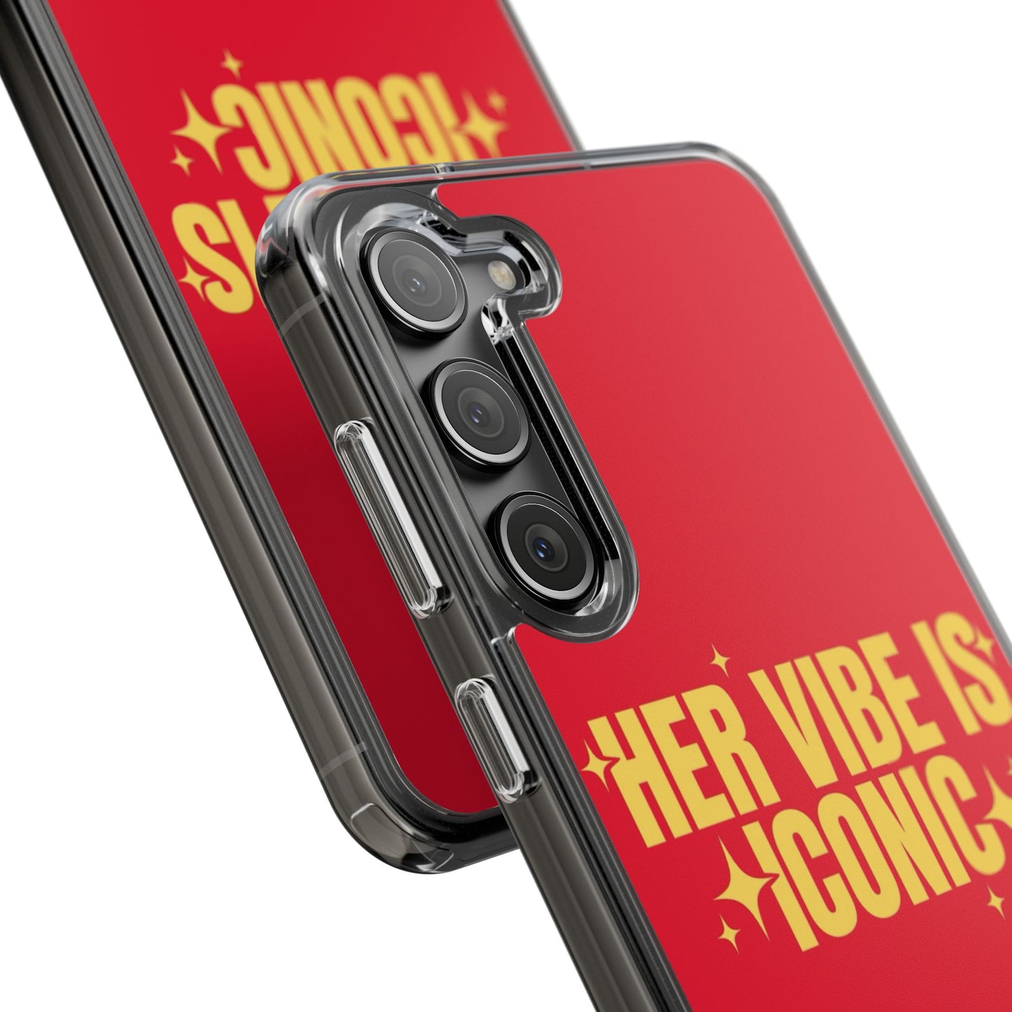 Clear Impact-Resistant Phone Case — "Her Vibe Is Iconic" Red Protective Cover