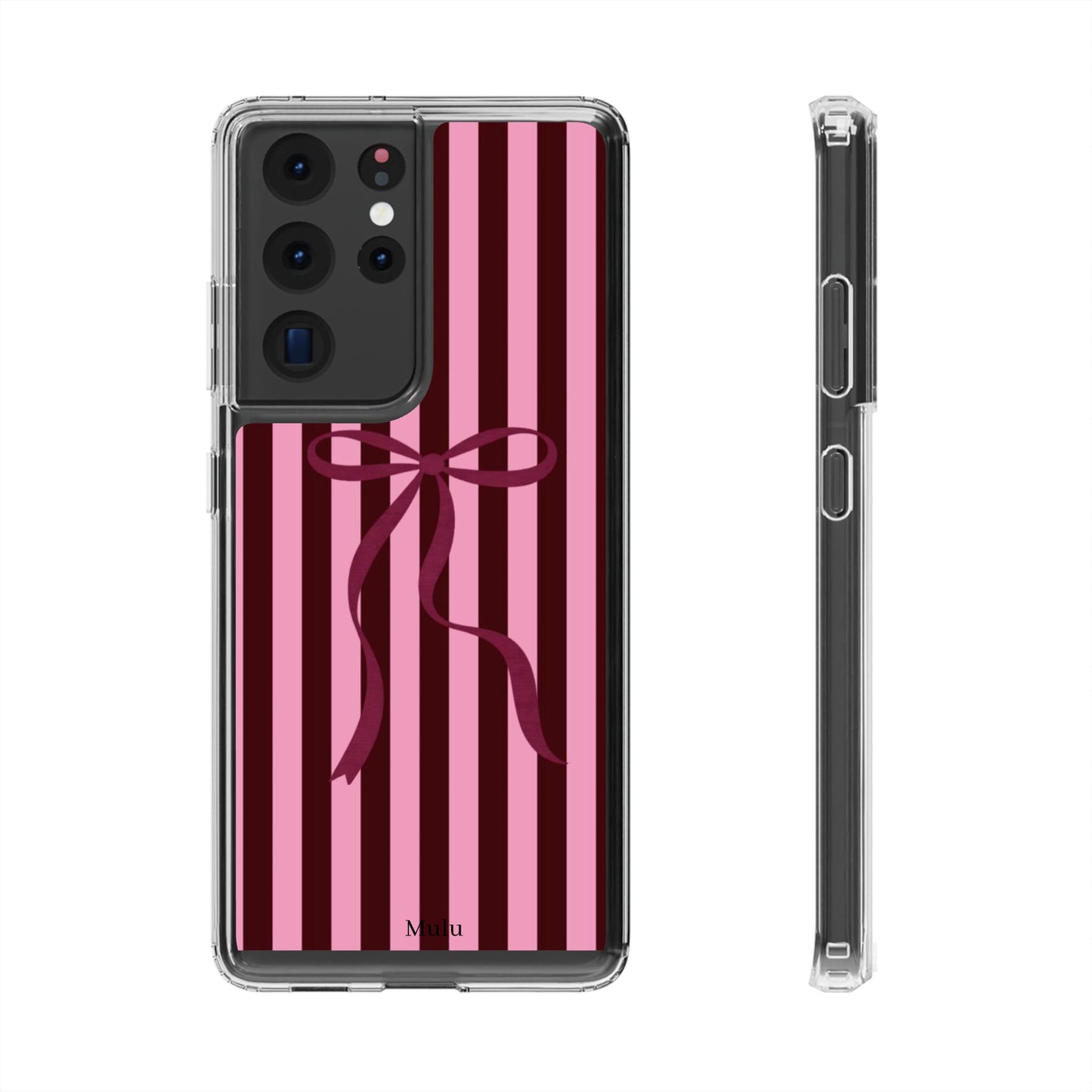 Pink Striped Ribbon Clear Impact-Resistant Phone Case