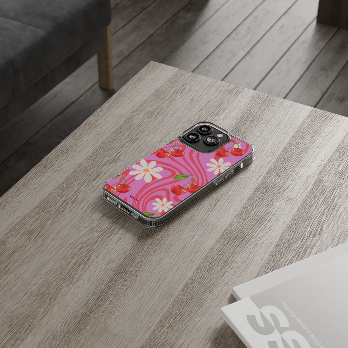 Clear Impact Phone Case — Retro Cherry & Daisy Floral Design