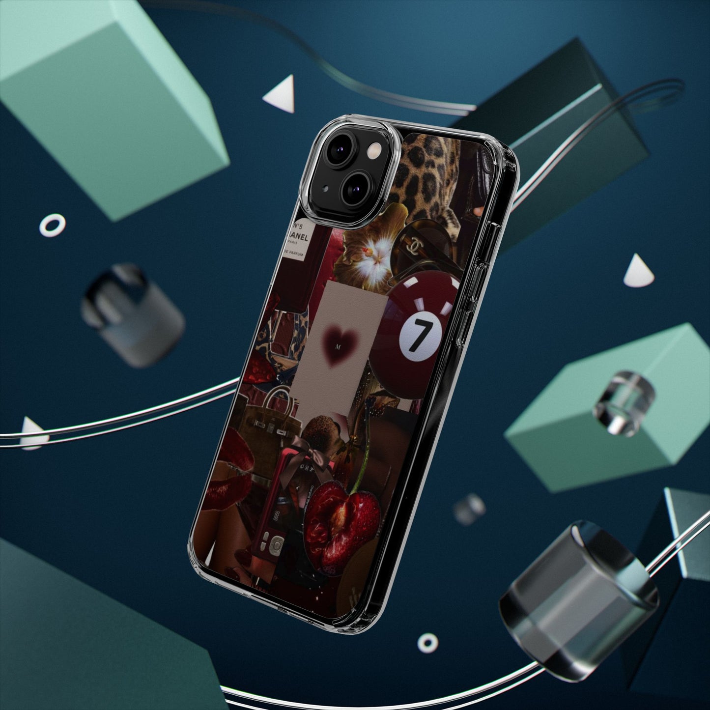Clear Impact-Resistant Phone Case — Retro Cherry Collage Design
