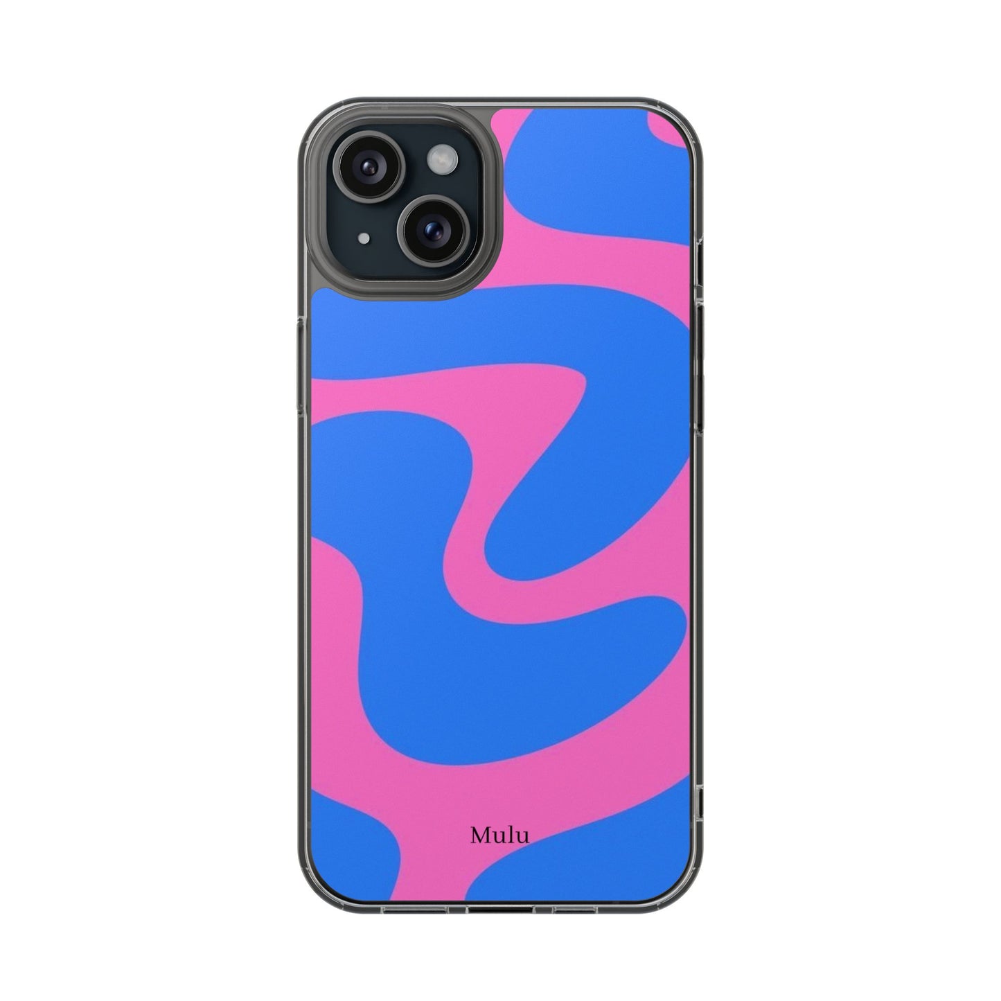 Clear Impact-Resistant Phone Case — Retro Blue & Pink Abstract Swirl