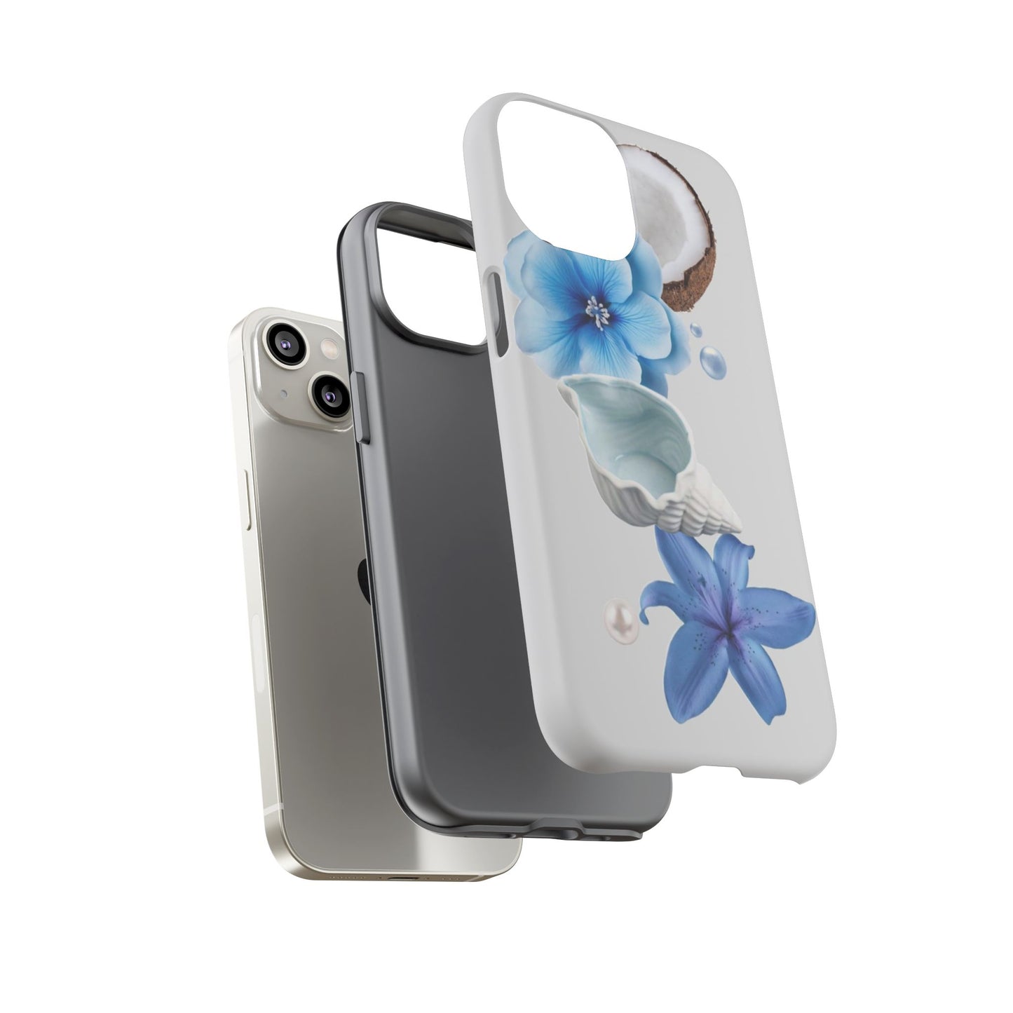 Tropical Blue Floral Phone Case — Coconut, Shell & Starfish Design