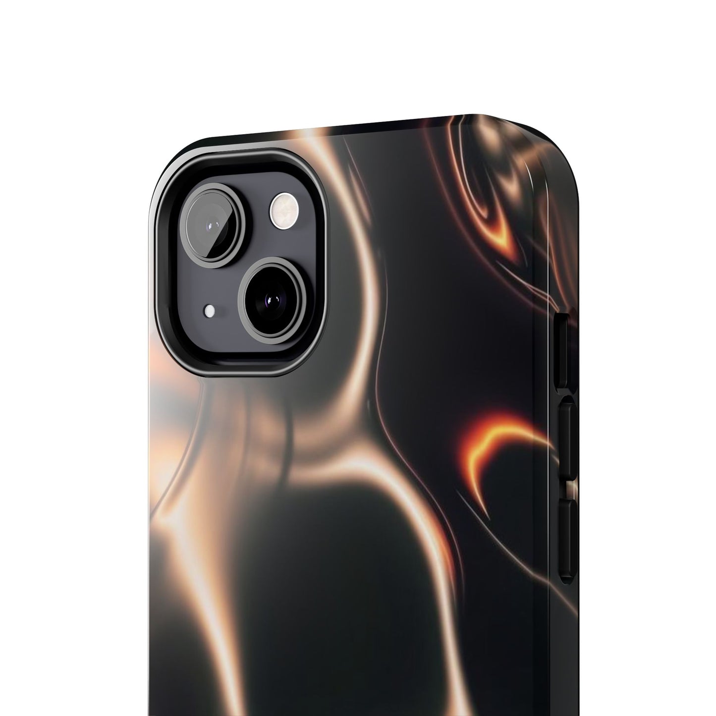 Abstract Liquid Glow Tough Phone Case — Black & Bronze Swirl Protective Cover