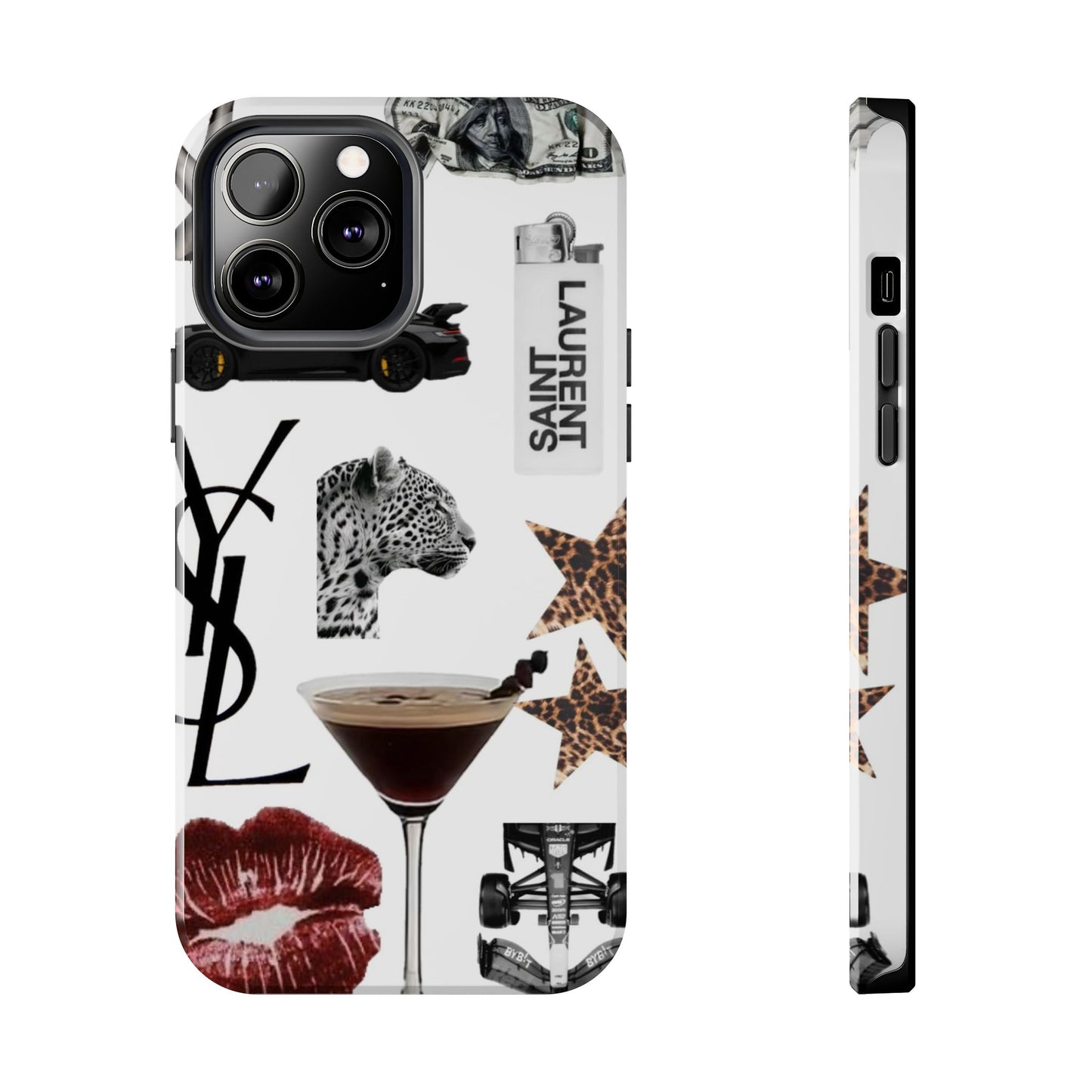 Tough Phone Case — Luxe Fashion Collage with Leopard, Martini & Kiss Print