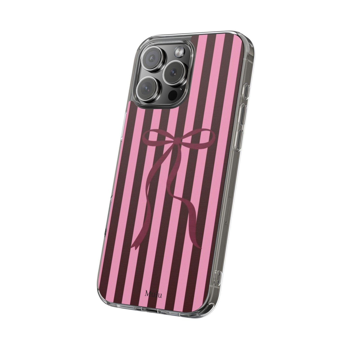 Pink Striped Ribbon Clear Impact-Resistant Phone Case
