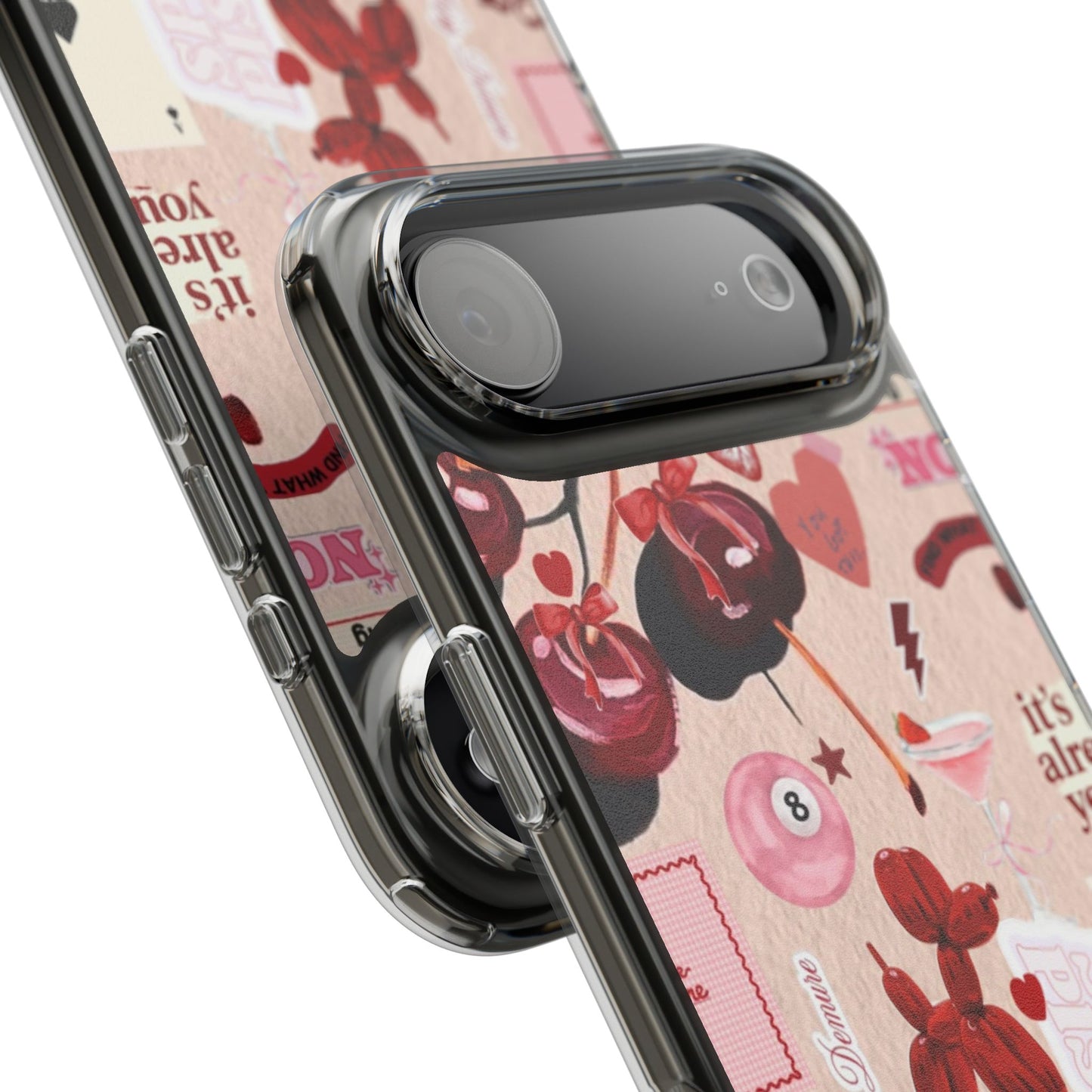 Clear Impact-Resistant Phone Case — Retro Cherry & Sticker Collage