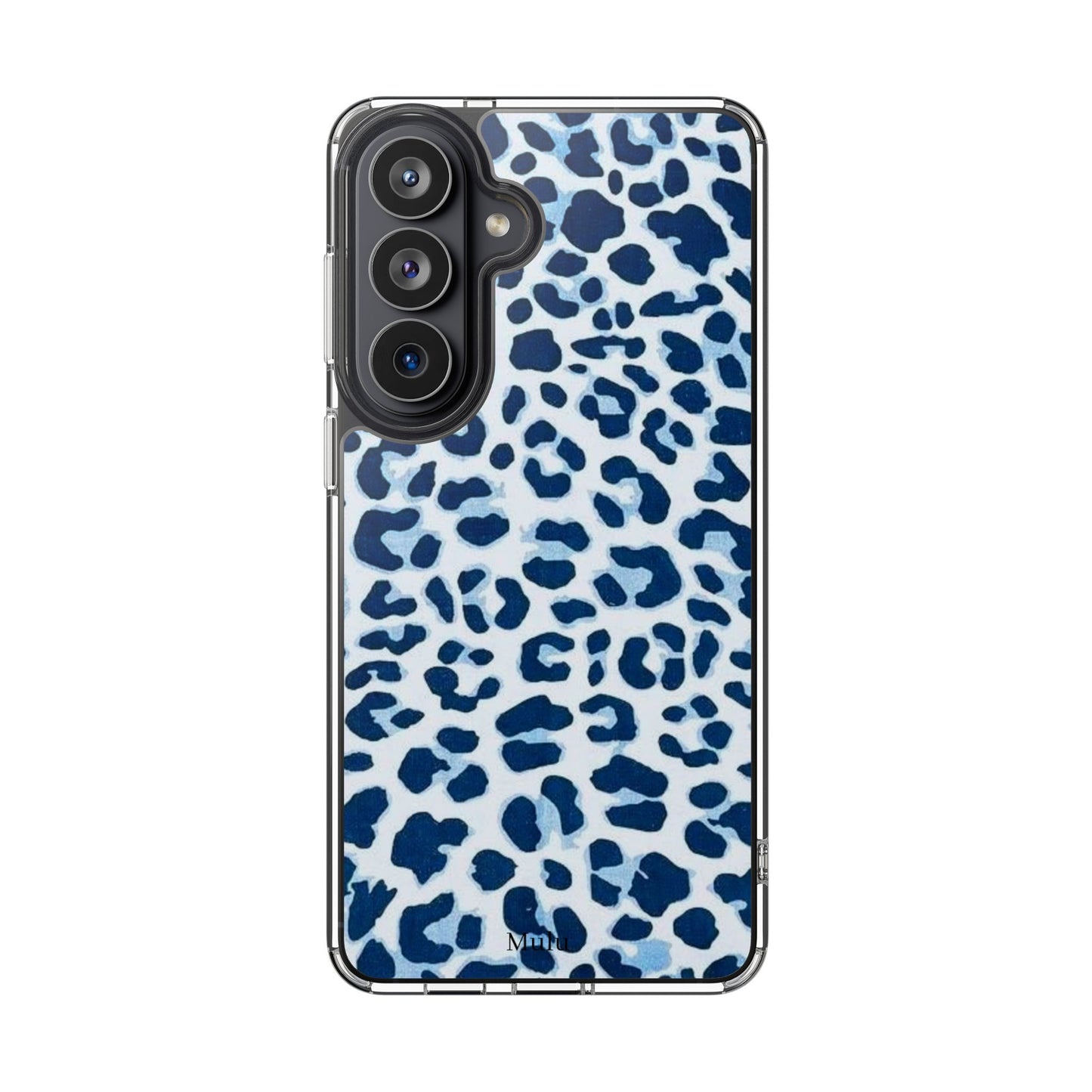 Clear Impact-Resistant Phone Case — Blue Watercolor Leopard Print