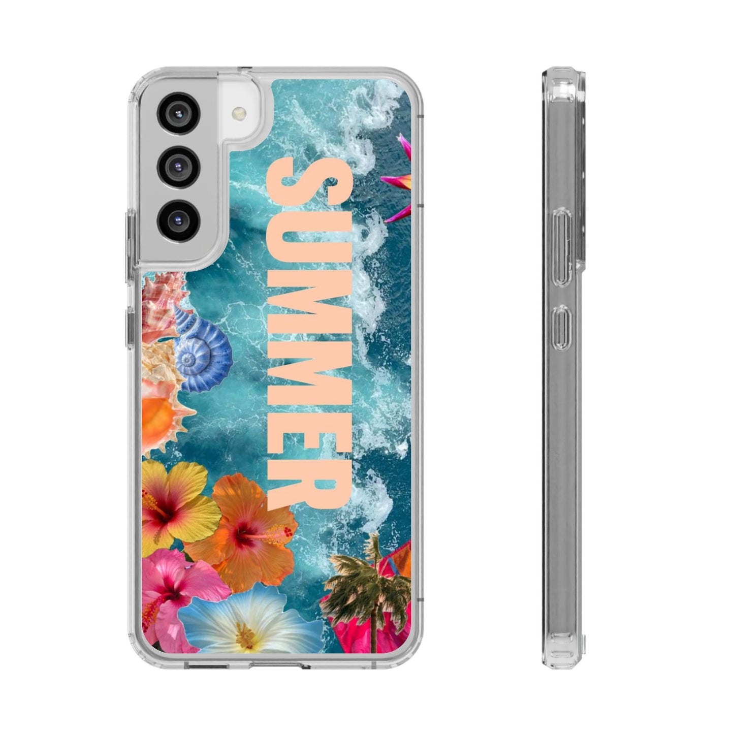 Summer Floral Clear Impact Phone Case — "SUMMER" Tropical Hibiscus Design