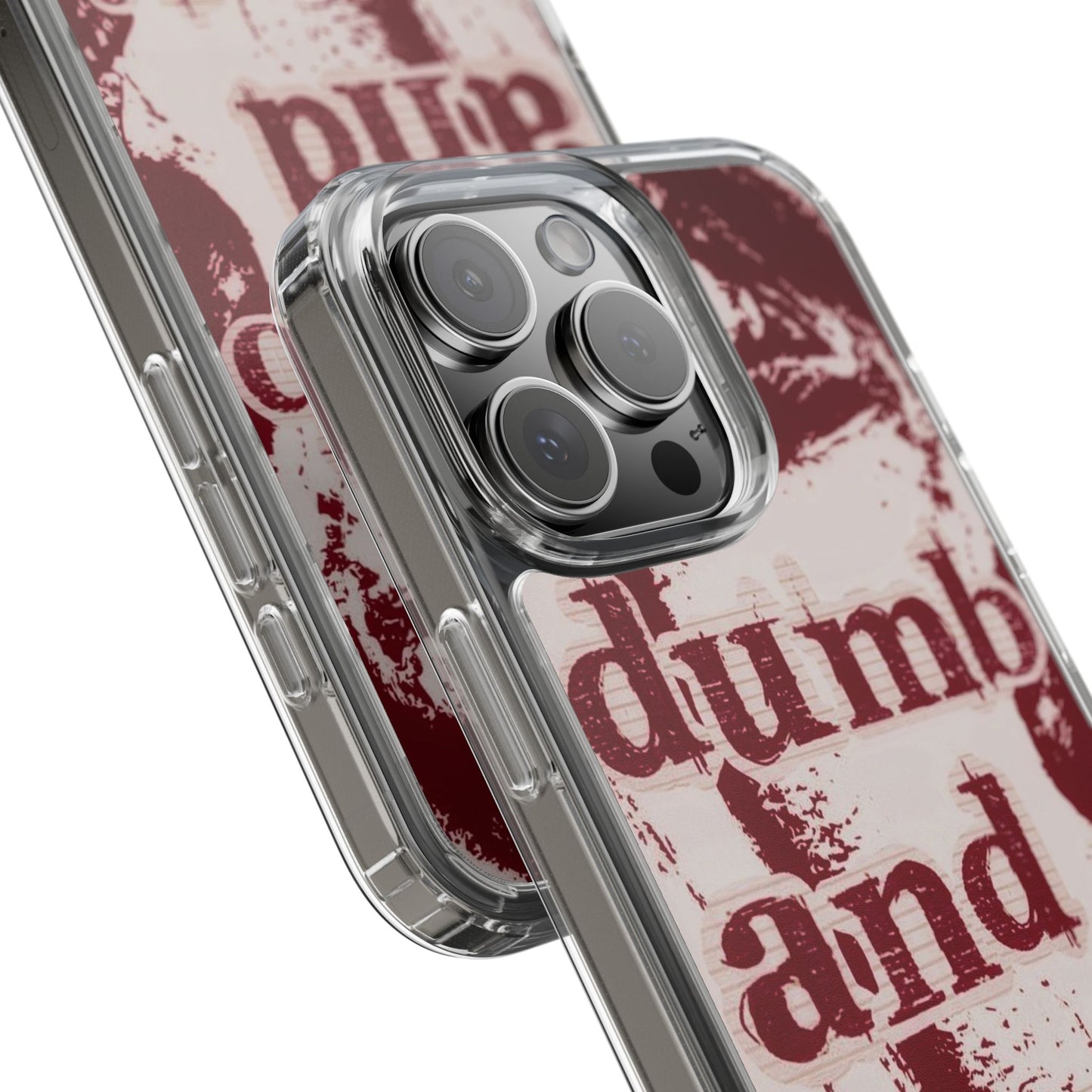 Clear Phone Case — “dumb and poetic” Red Typographic Design