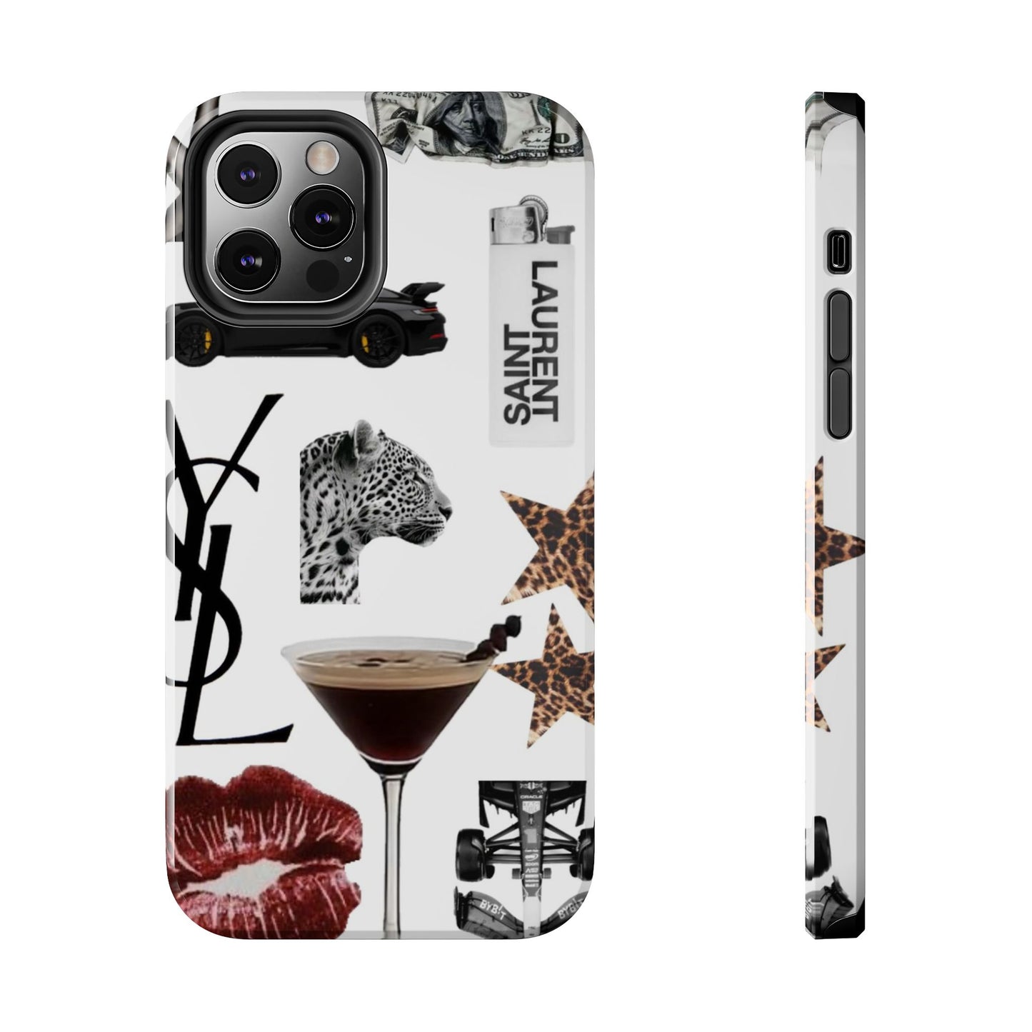 Tough Phone Case — Luxe Fashion Collage with Leopard, Martini & Kiss Print