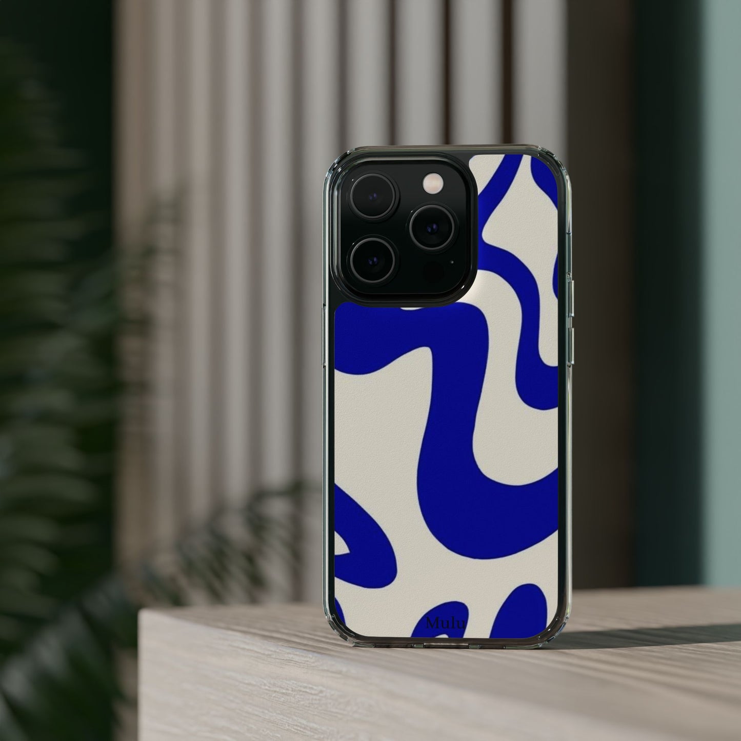 Clear Impact-Resistant Case — Blue Abstract Wavy Pattern