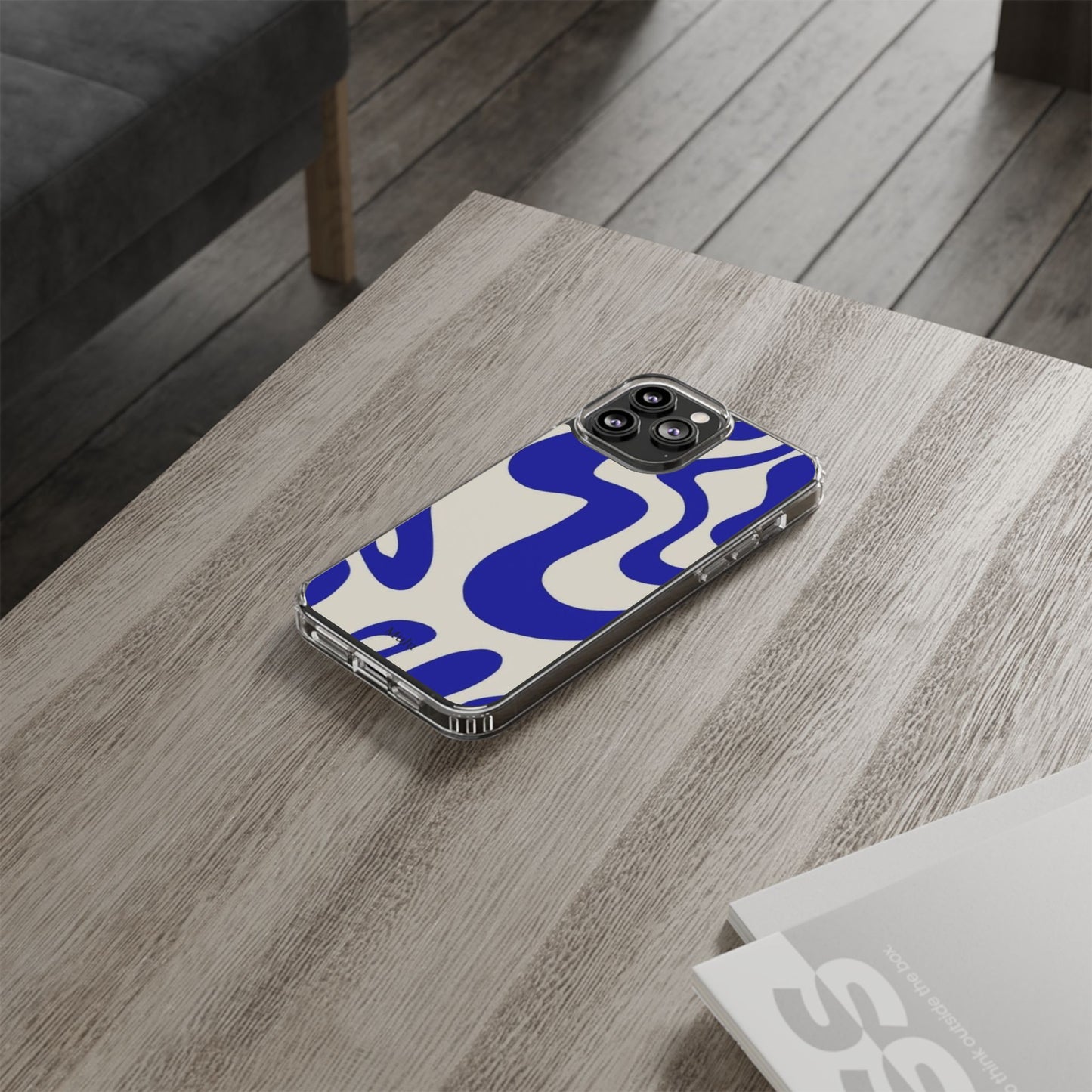Clear Impact-Resistant Case — Blue Abstract Wavy Pattern