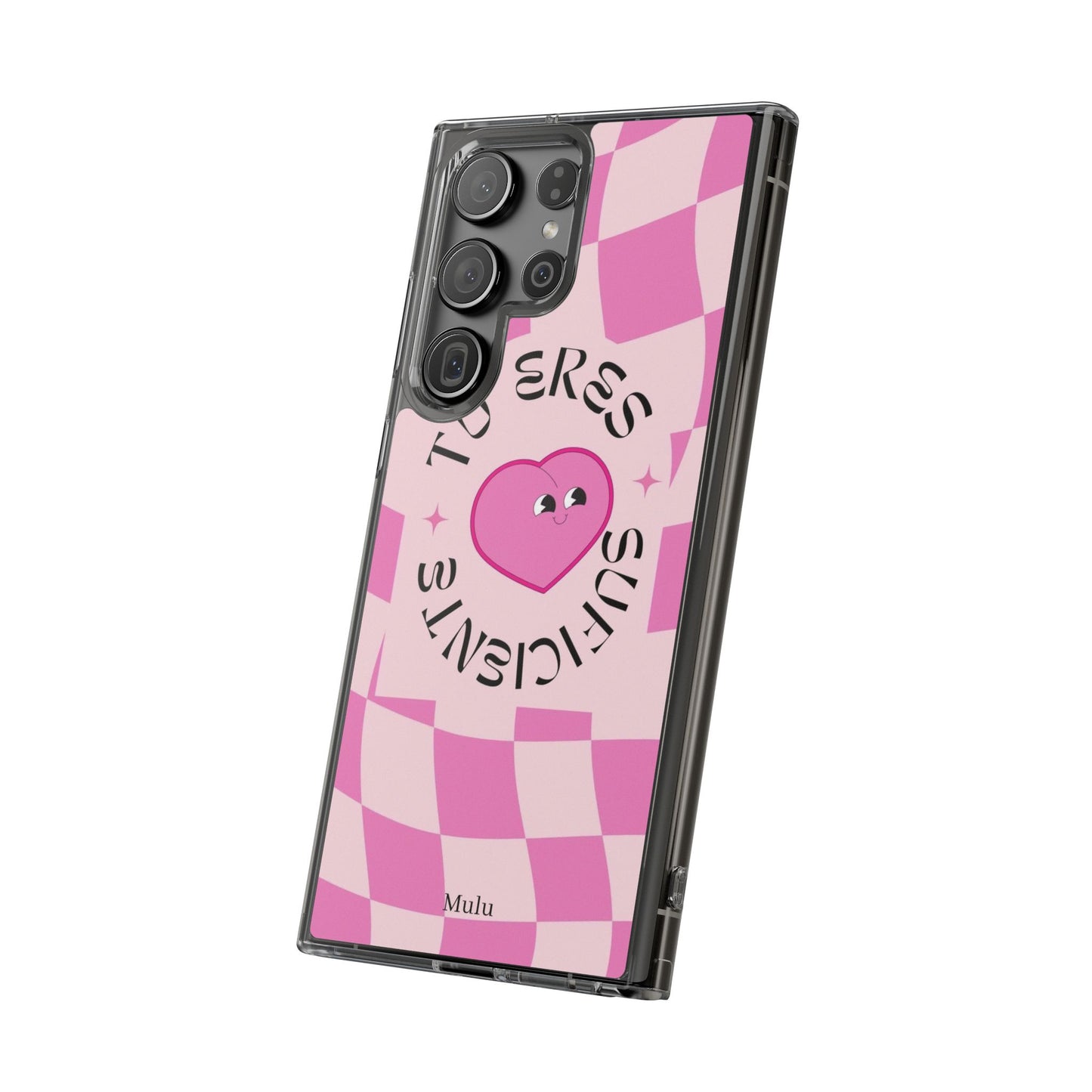 Clear Impact-Resistant Phone Case — Pink Checkerheart “Tu Eres Suficiente” Design