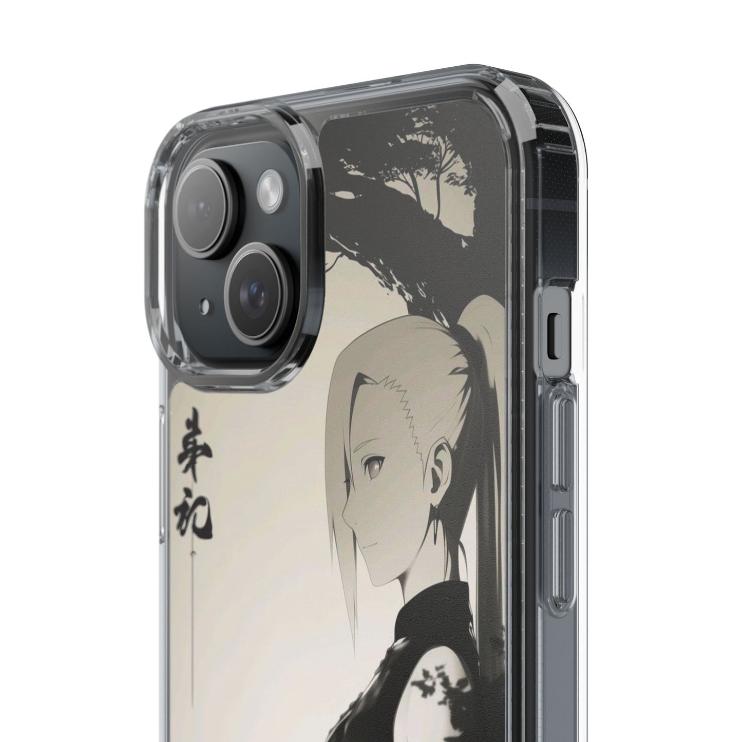 Anime Samurai Clear Phone Case — Monochrome Sumi-E Style