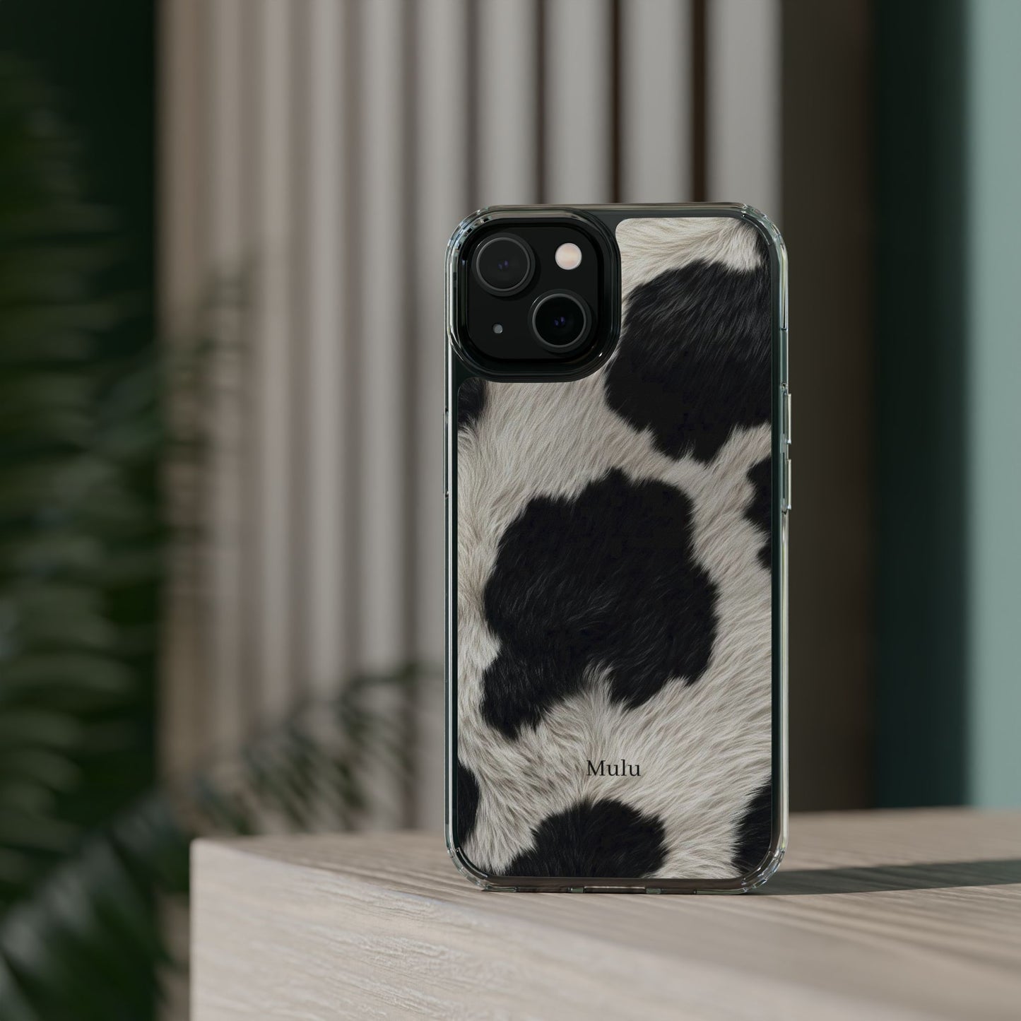 Cow Print Clear Impact Phone Case — Faux Fur Black & White Protection