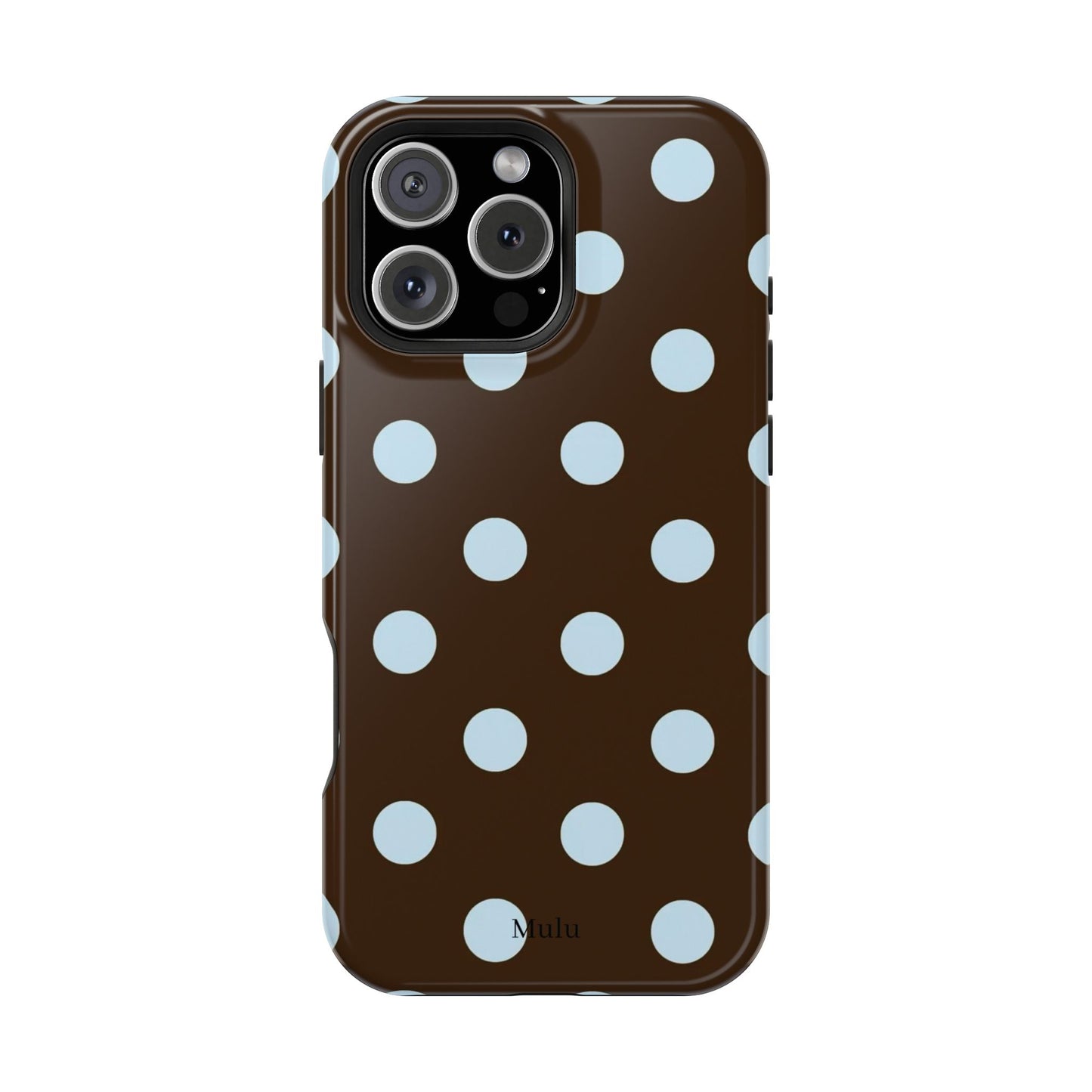 Polka Dot Magnetic Phone Case — Brown with Light Blue Dots, Impact-Resistant