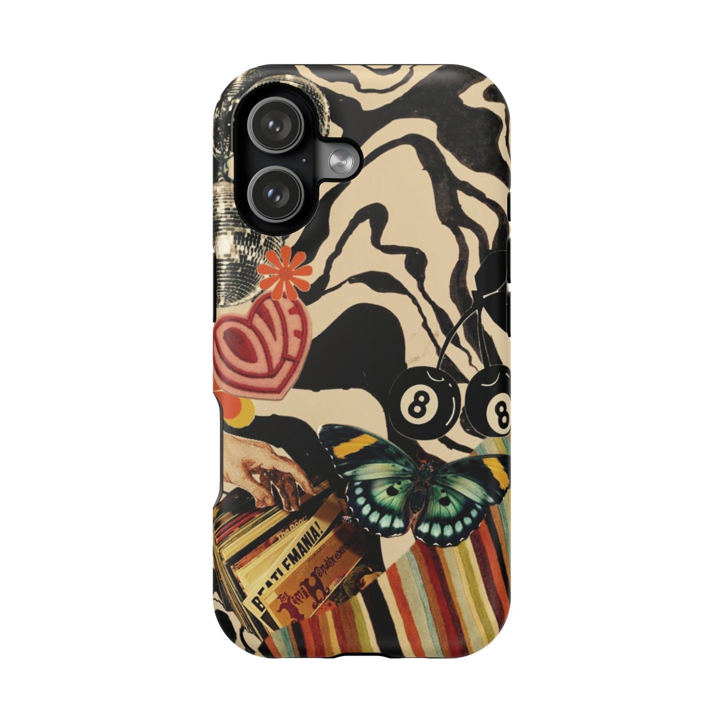 Phone Case — Retro Collage Magnetic Impact-Resistant Case with Butterfly & Zebra Print
