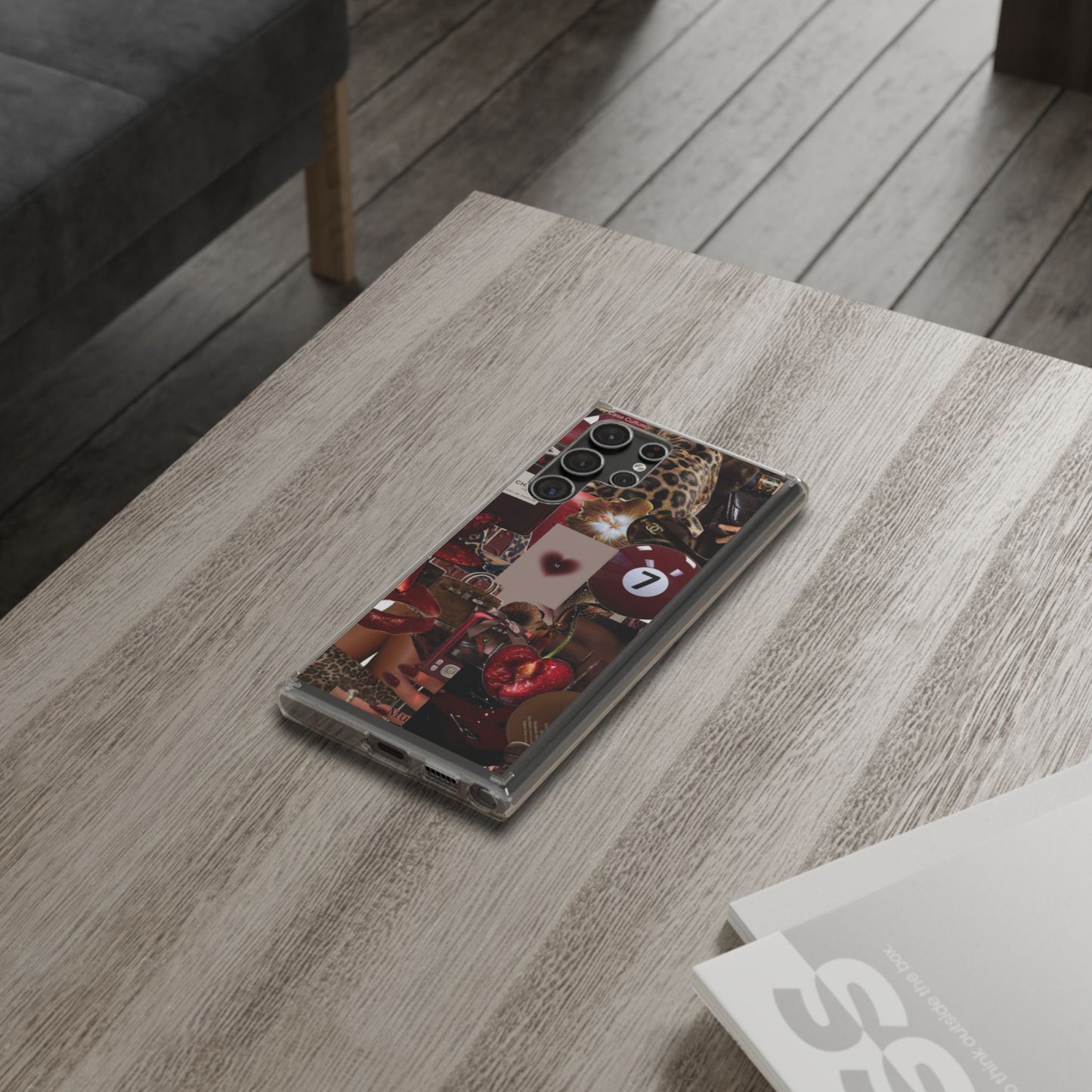 Clear Impact-Resistant Phone Case — Retro Cherry Collage Design