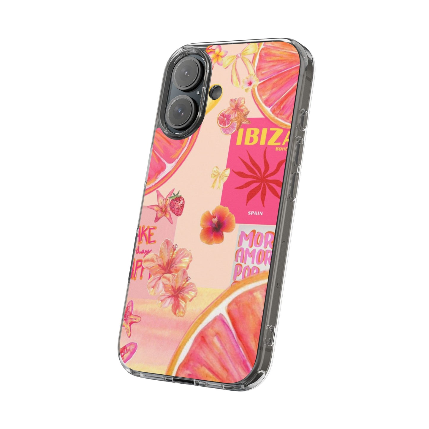Clear Impact Phone Case — Pink Ibiza Citrus Floral Design
