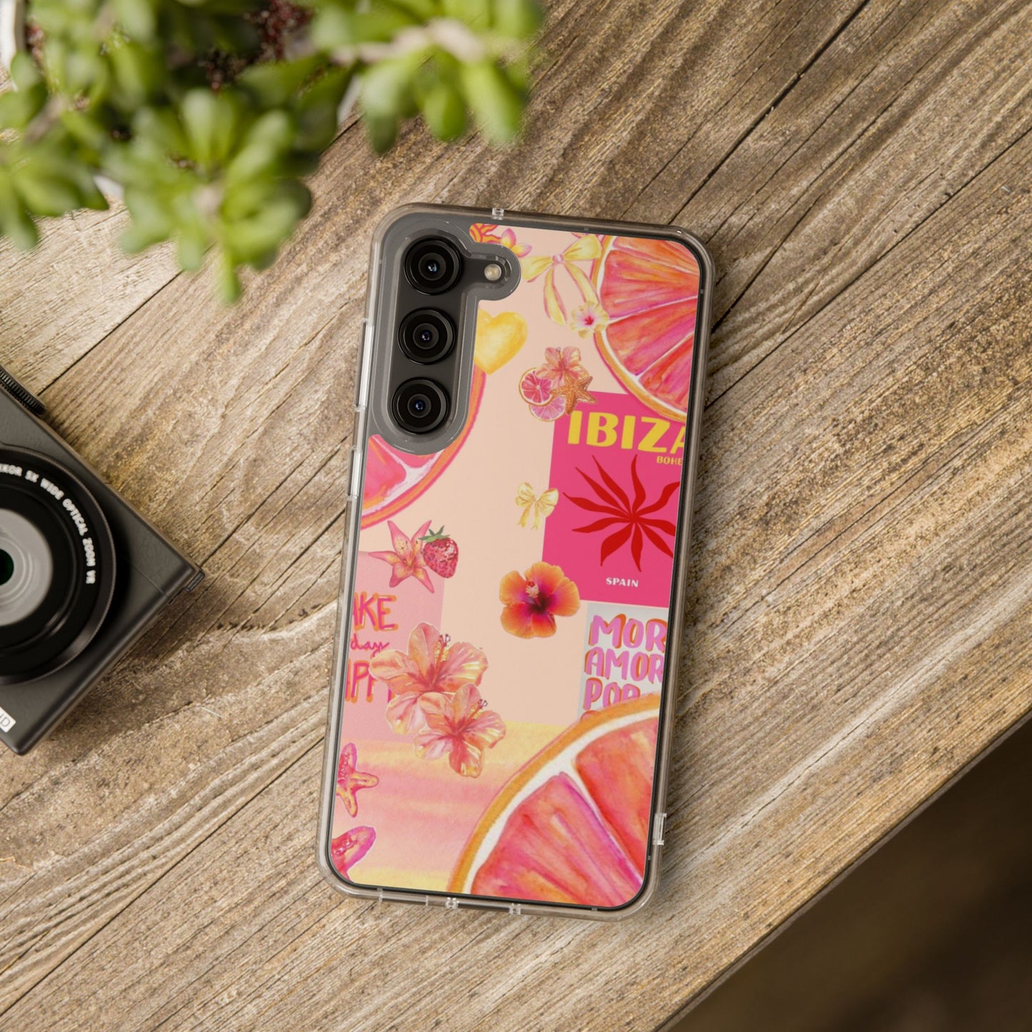 Clear Impact Phone Case — Pink Ibiza Citrus Floral Design