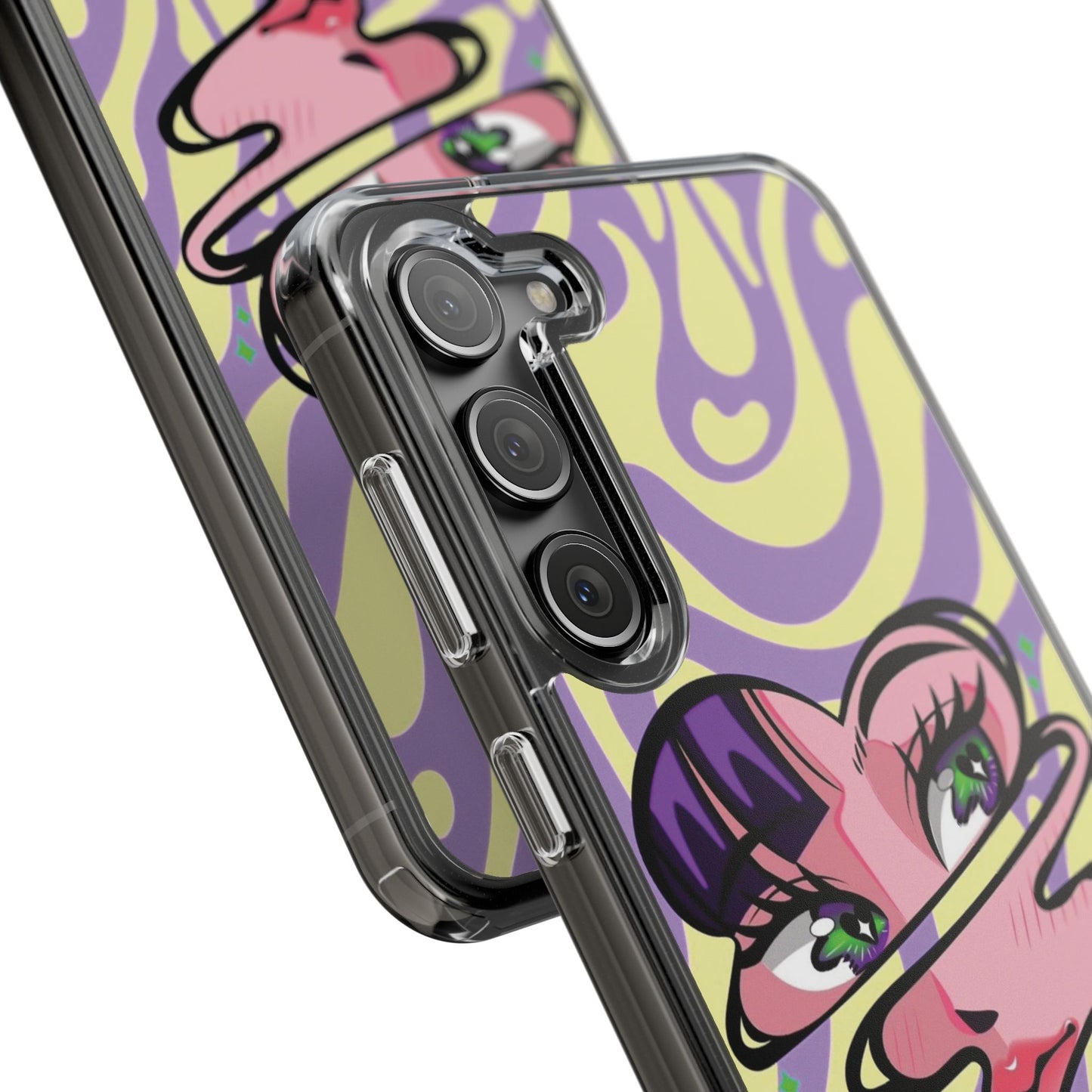 Clear Impact-Resistant Case — Retro Psychedelic Heart Face Design