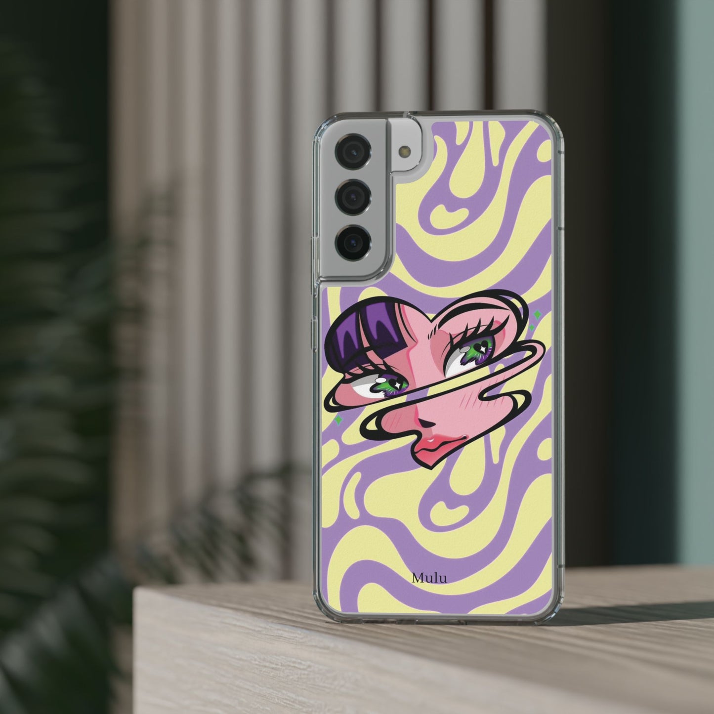 Clear Impact-Resistant Case — Retro Psychedelic Heart Face Design