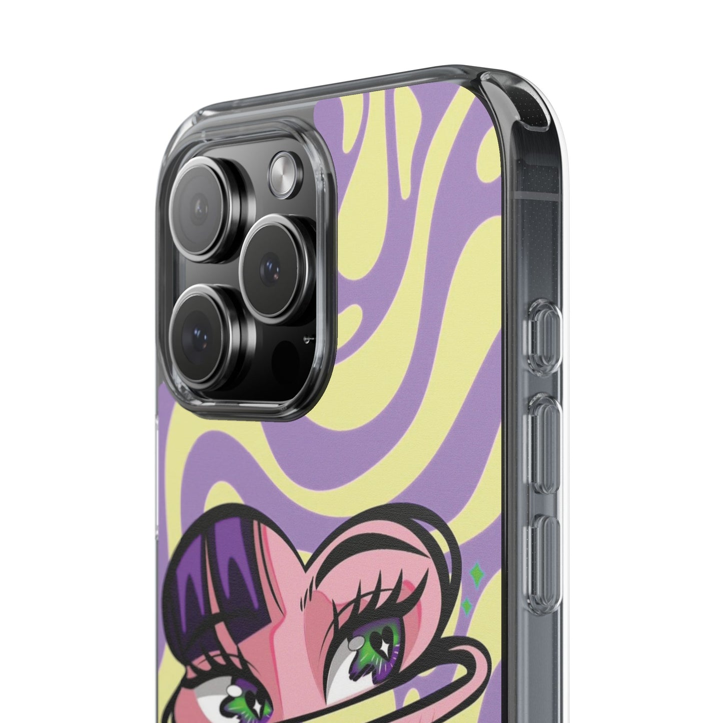 Clear Impact-Resistant Case — Retro Psychedelic Heart Face Design