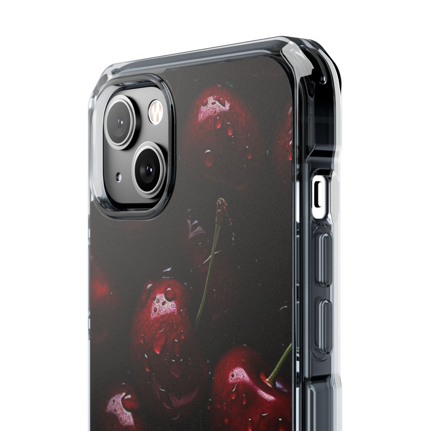 Cherry Pattern Clear Magnetic Phone Case — Dark Red Fruit Design