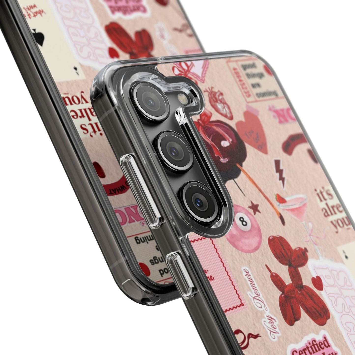 Clear Impact-Resistant Phone Case — Retro Cherry & Sticker Collage