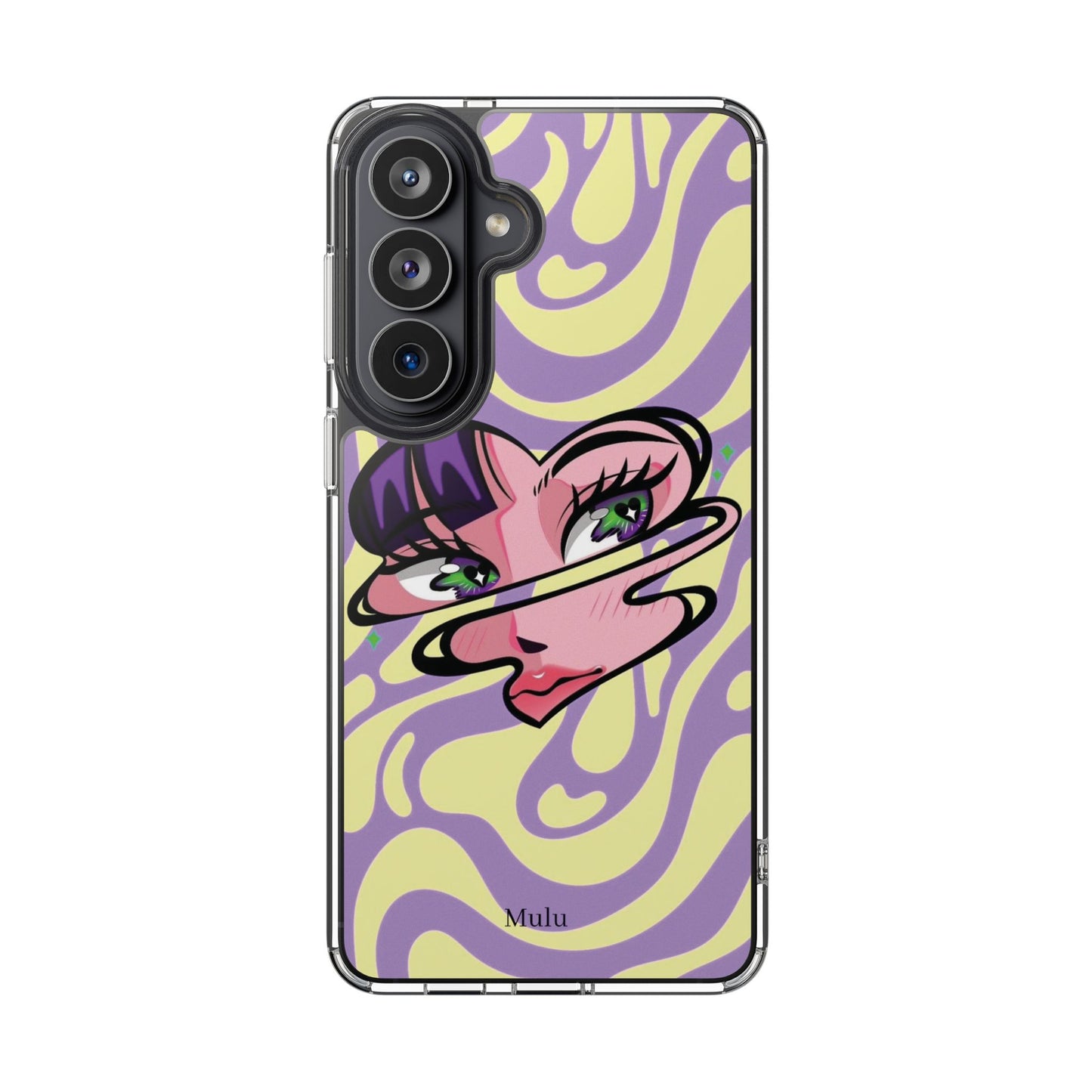 Clear Impact-Resistant Case — Retro Psychedelic Heart Face Design
